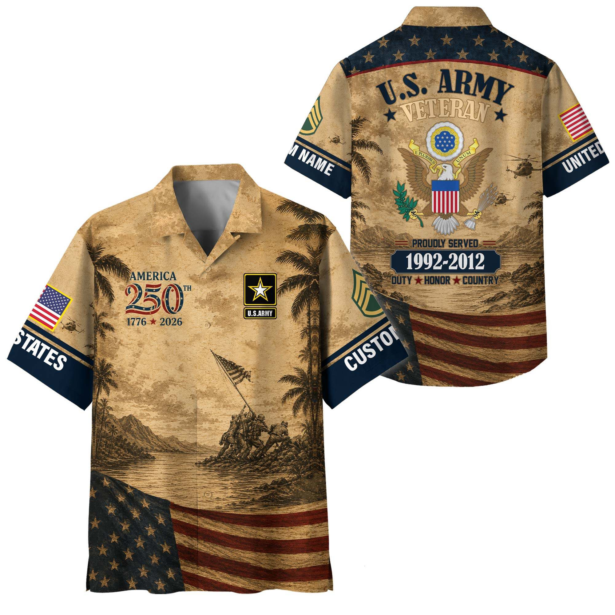 Premium America 250th Anniversary Custom US Army Hawaiian Shirt VPVC408441, Gifts For Army Veteran, Gifts For Veterans Day, Independence Day
