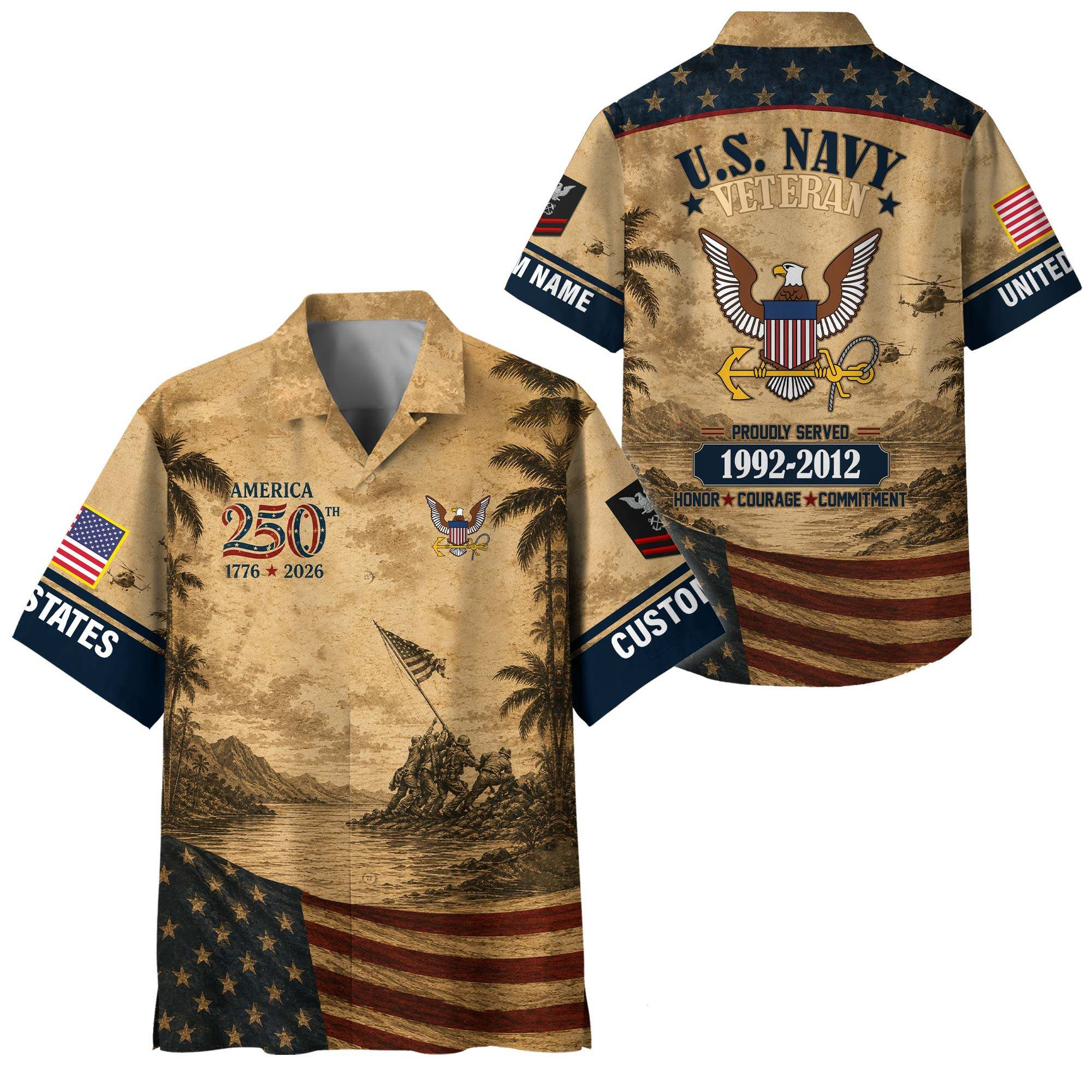 Premium America 250th Anniversary Custom US Navy Hawaiian Shirt VPVC408442, Gifts For Navy Veteran, Gifts For Veterans Day, Independence Day