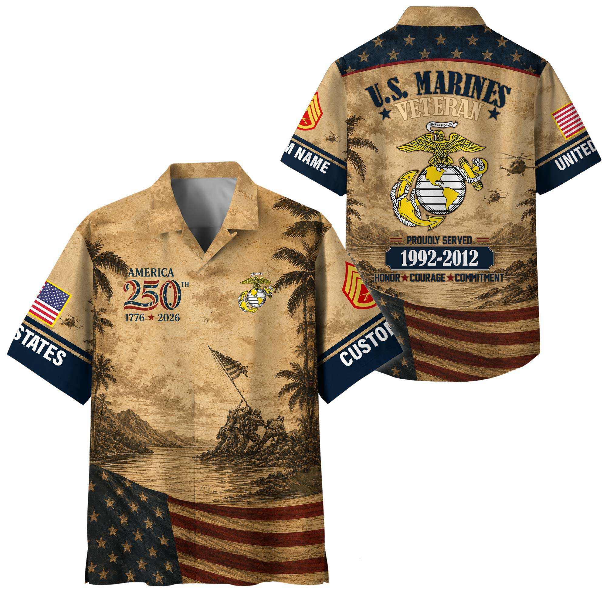 Premium America 250th Anniversary Custom USMC Hawaiian Shirt VPVC408443, Gifts For Marine Veteran, Gifts For Veterans Day, Independence Day