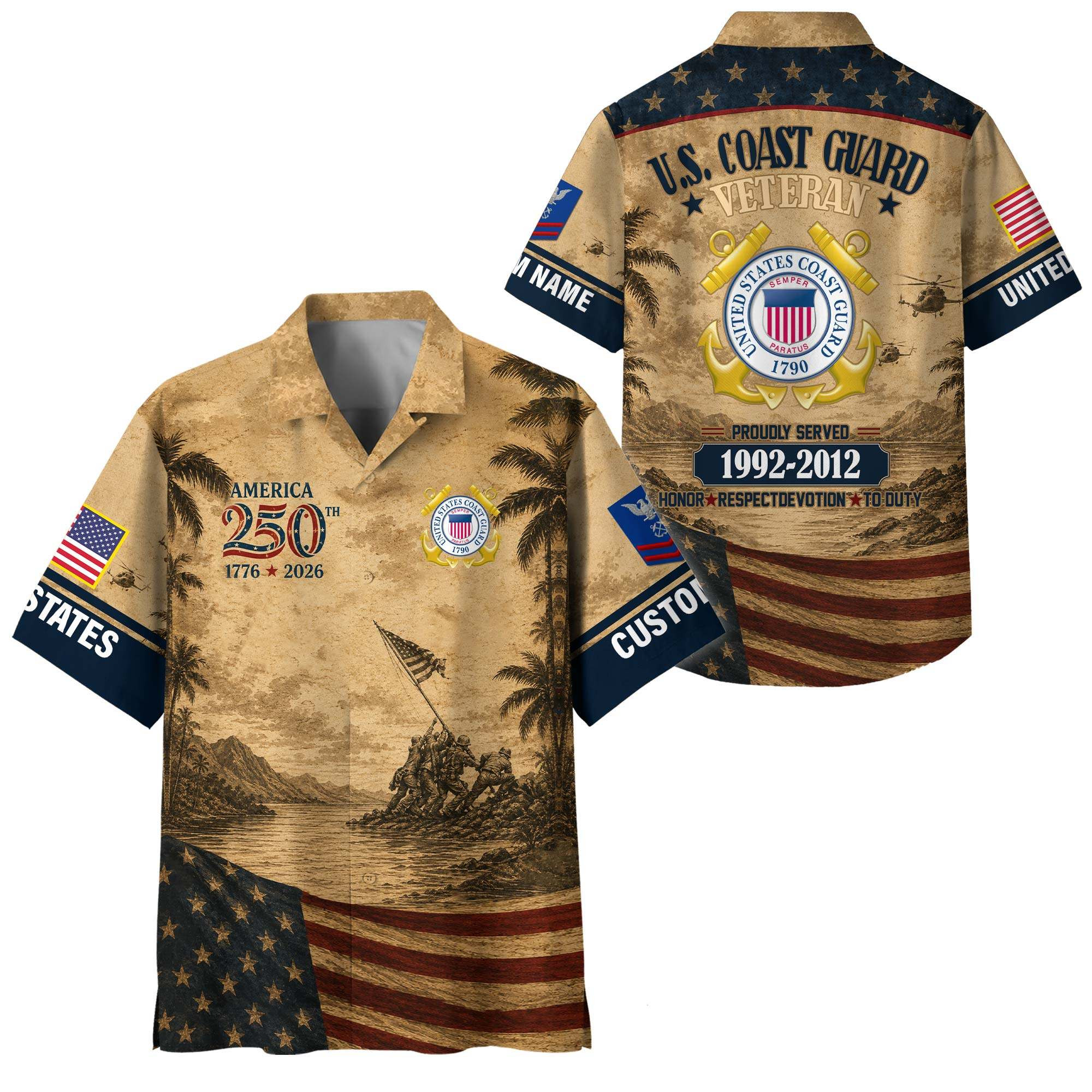 Premium America 250th Anniversary Custom USCG Hawaiian Shirt VPVC408445, Gifts For Coast Guard Veteran, Gifts For Veterans Day, Independence Day