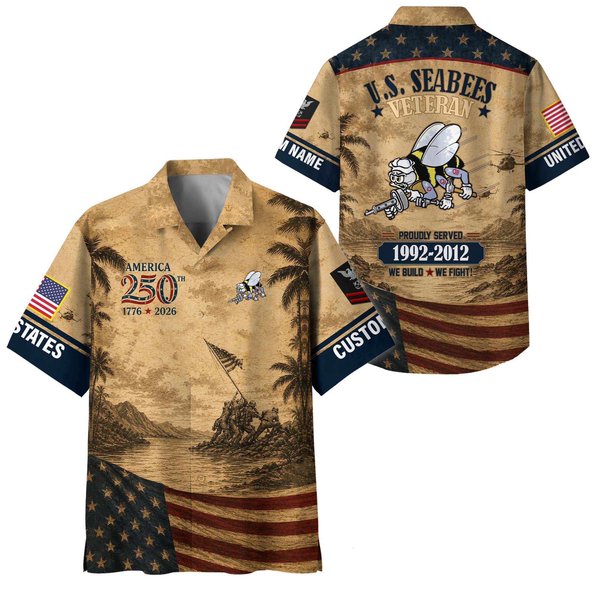 Premium America 250th Anniversary Custom US Seabees Veteran Hawaiian Shirt VPVC408449, Gifts For Seabees Veteran, Gifts For Veterans Day, Independence Day
