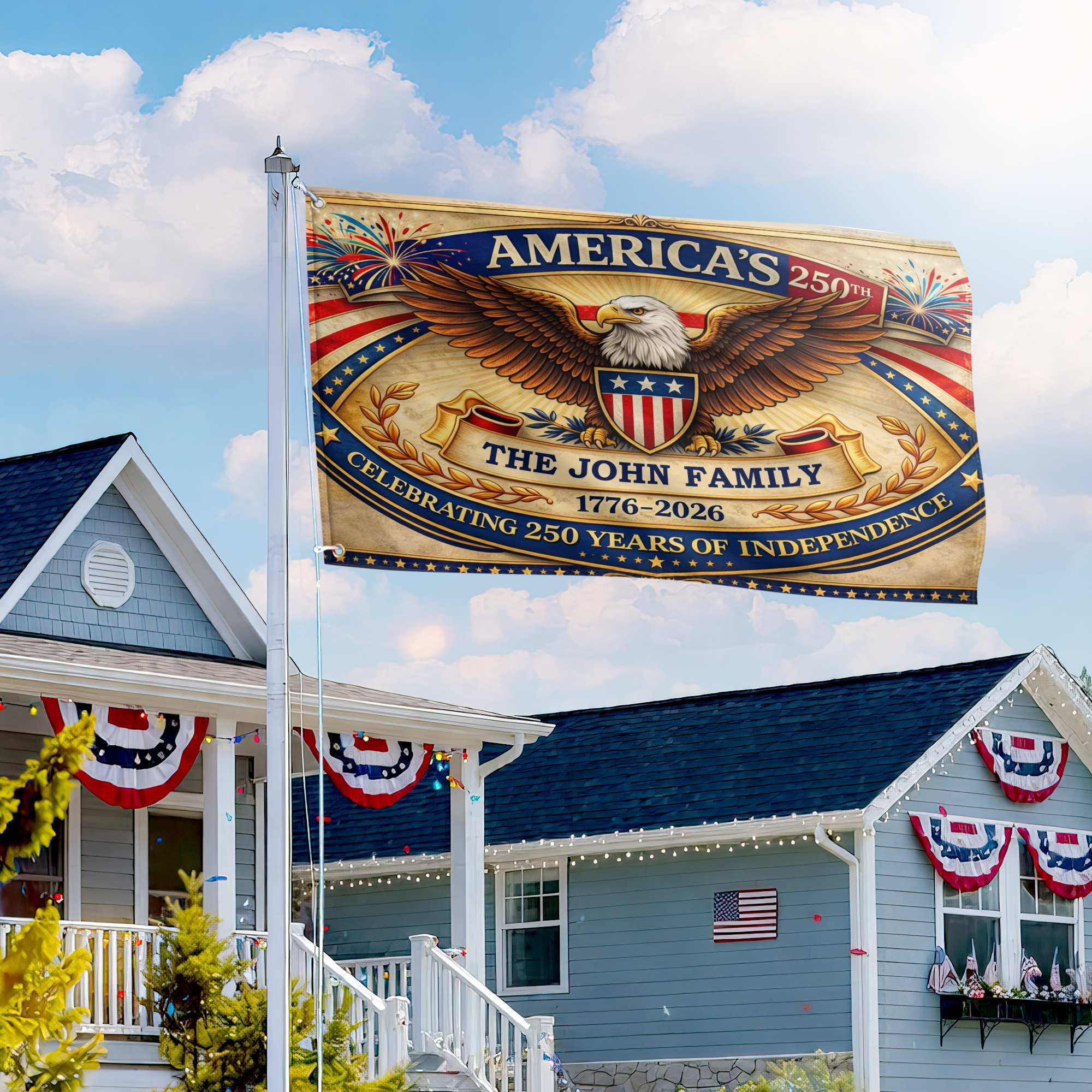 Premium Custom America 250th Anniversary Grommet Flag VPVC120160, America 250th Flag, America 250th Birthday, Best Gifts On Independence Day, Veterans Day