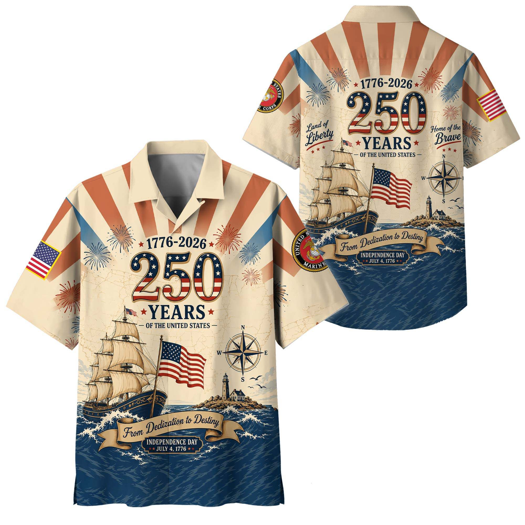 Premium America 250th Anniversary USMC Hawaiian Shirt VPVC408583, Gifts For Marine Veteran, Gifts For Veterans Day, Independence Day