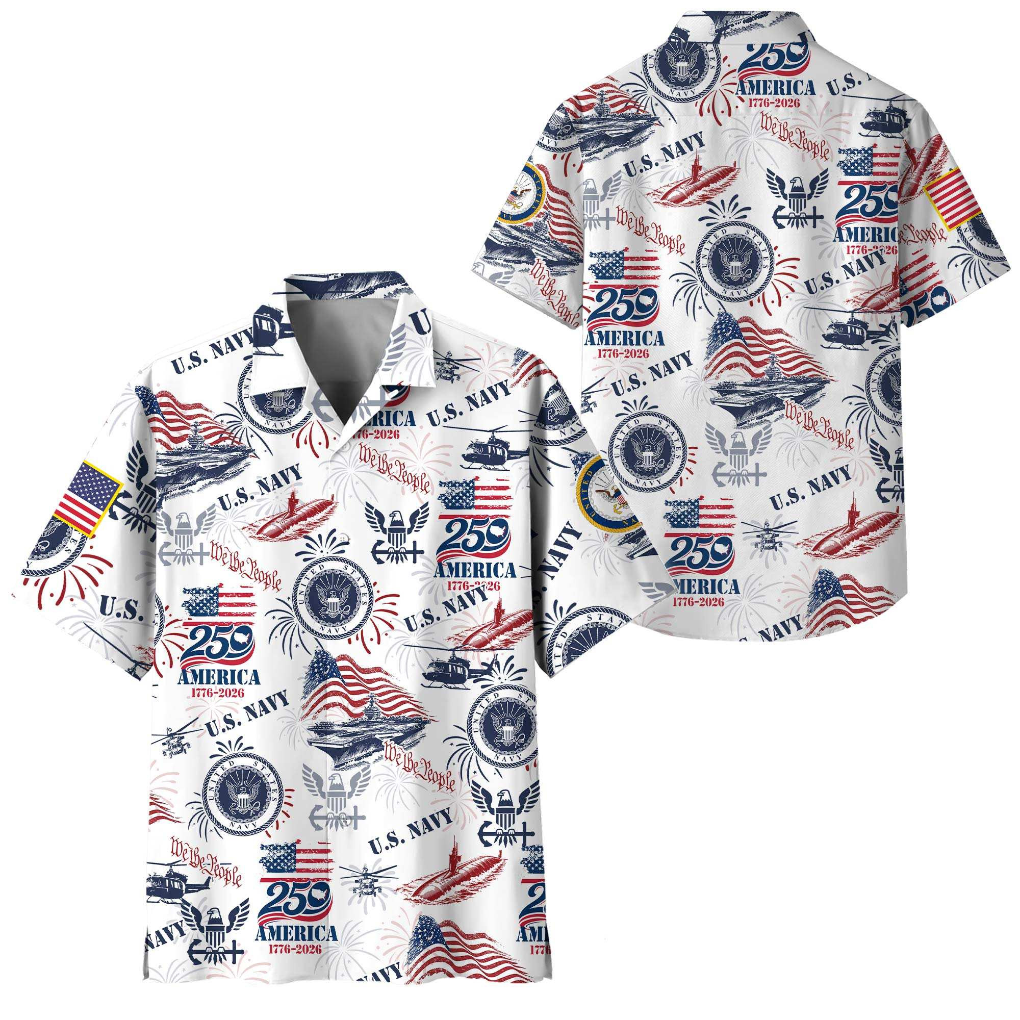 Premium America 250th Anniversary US Navy Hawaiian Shirt VPVC408642, Gifts For Navy Veteran, Gifts For Veterans Day, Independence Day