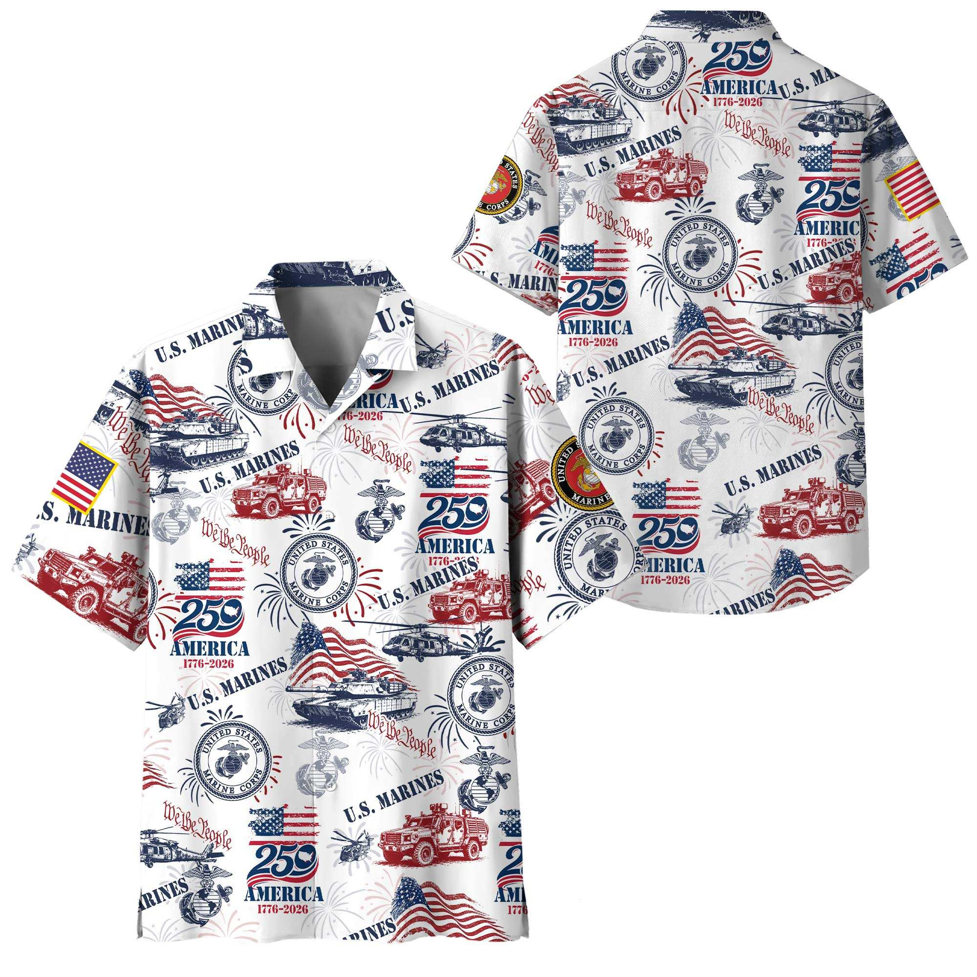 Premium America 250th Anniversary USMC Hawaiian Shirt VPVC408643, Gifts For Marine Veteran, Gifts For Veterans Day, Independence Day