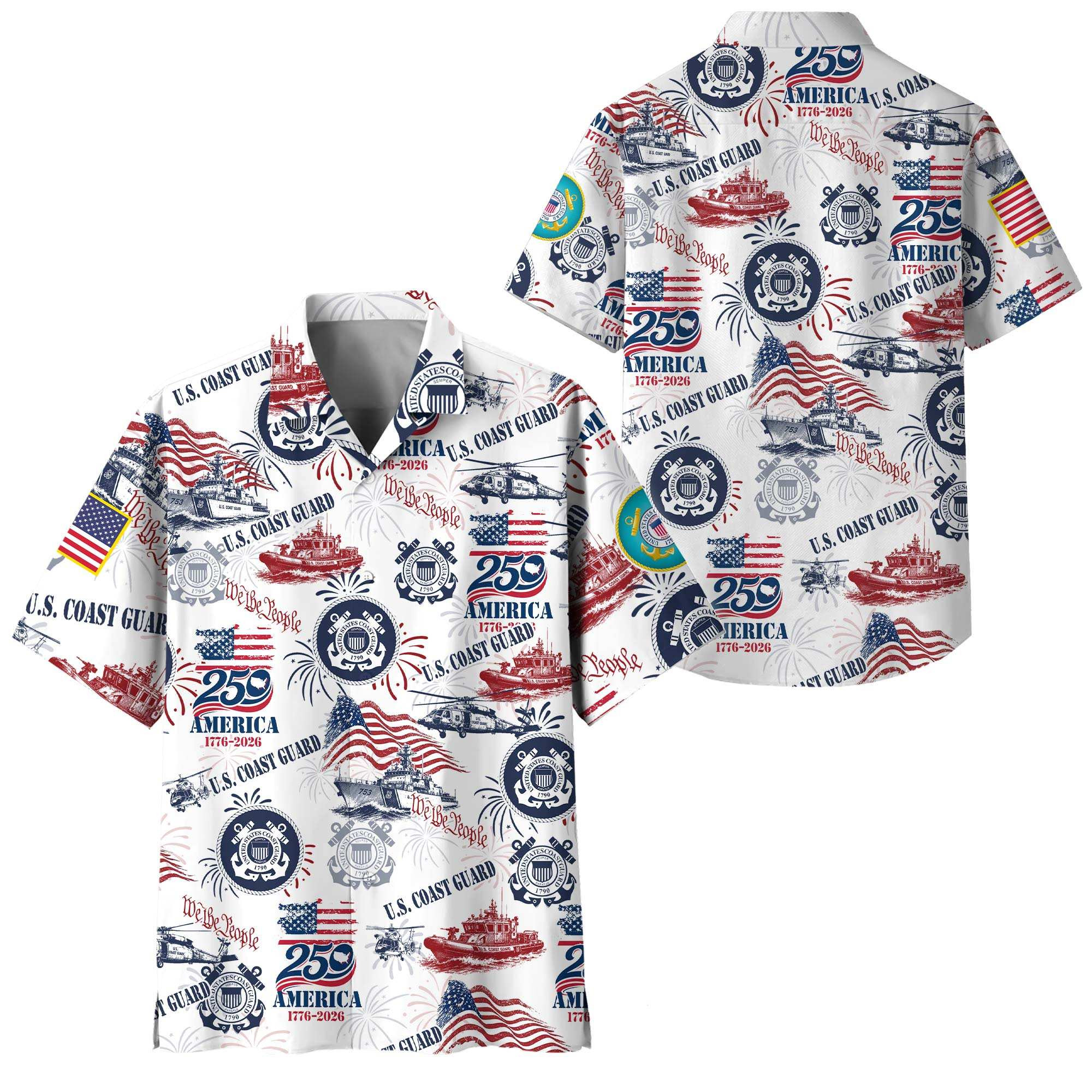 Premium America 250th Anniversary USCG Hawaiian Shirt VPVC408645, Gifts For Coast Guard Veteran, Gifts For Veterans Day, Independence Day