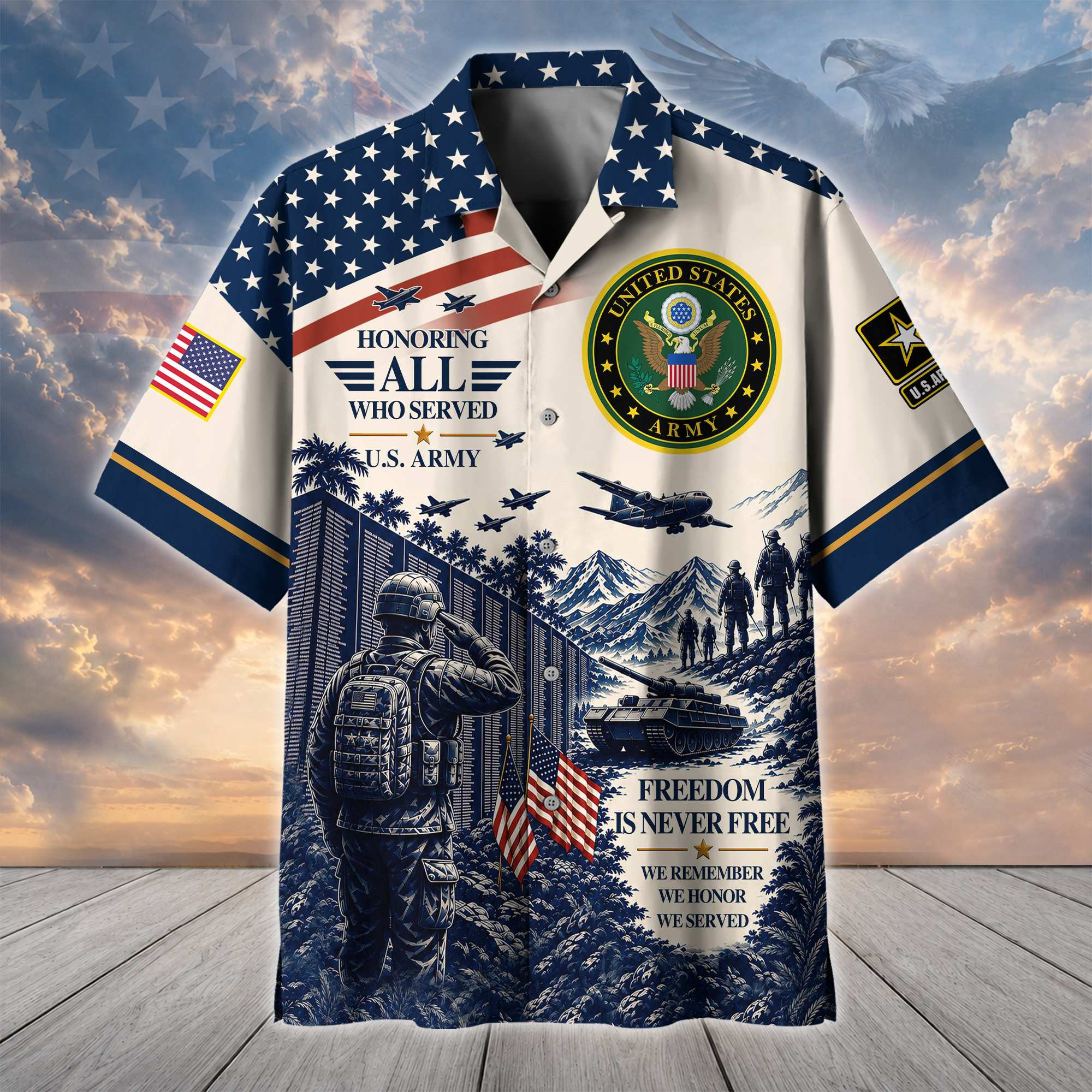 Premium US Veterans Hawaiian Shirt BTTN240721, Gifts For US Veterans, Gifts For Father’s Day, Veterans Day