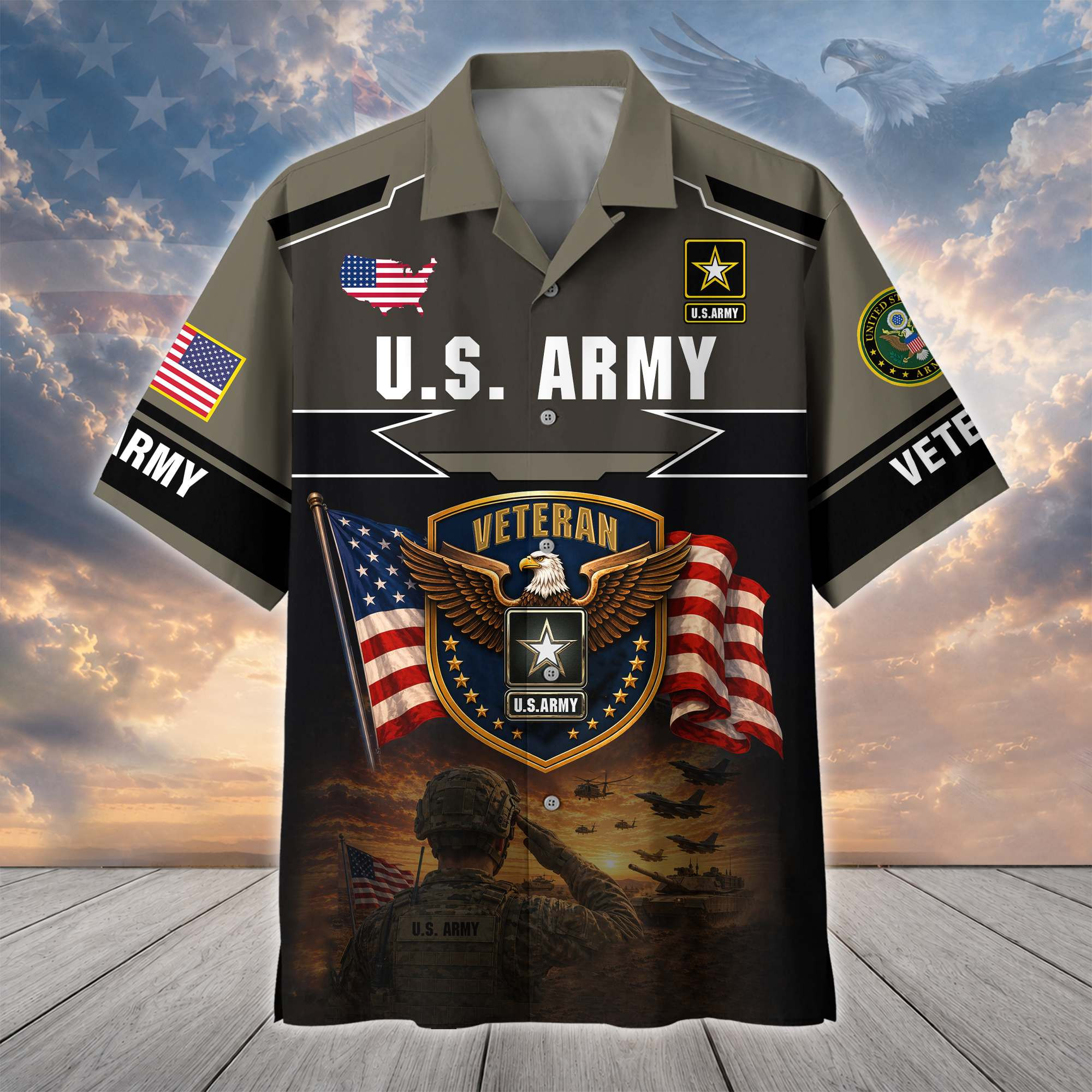 Premium US Veterans Hawaiian Shirt BTTN040821, Gifts For US Veterans, Gifts For Father’s Day, Veterans Day