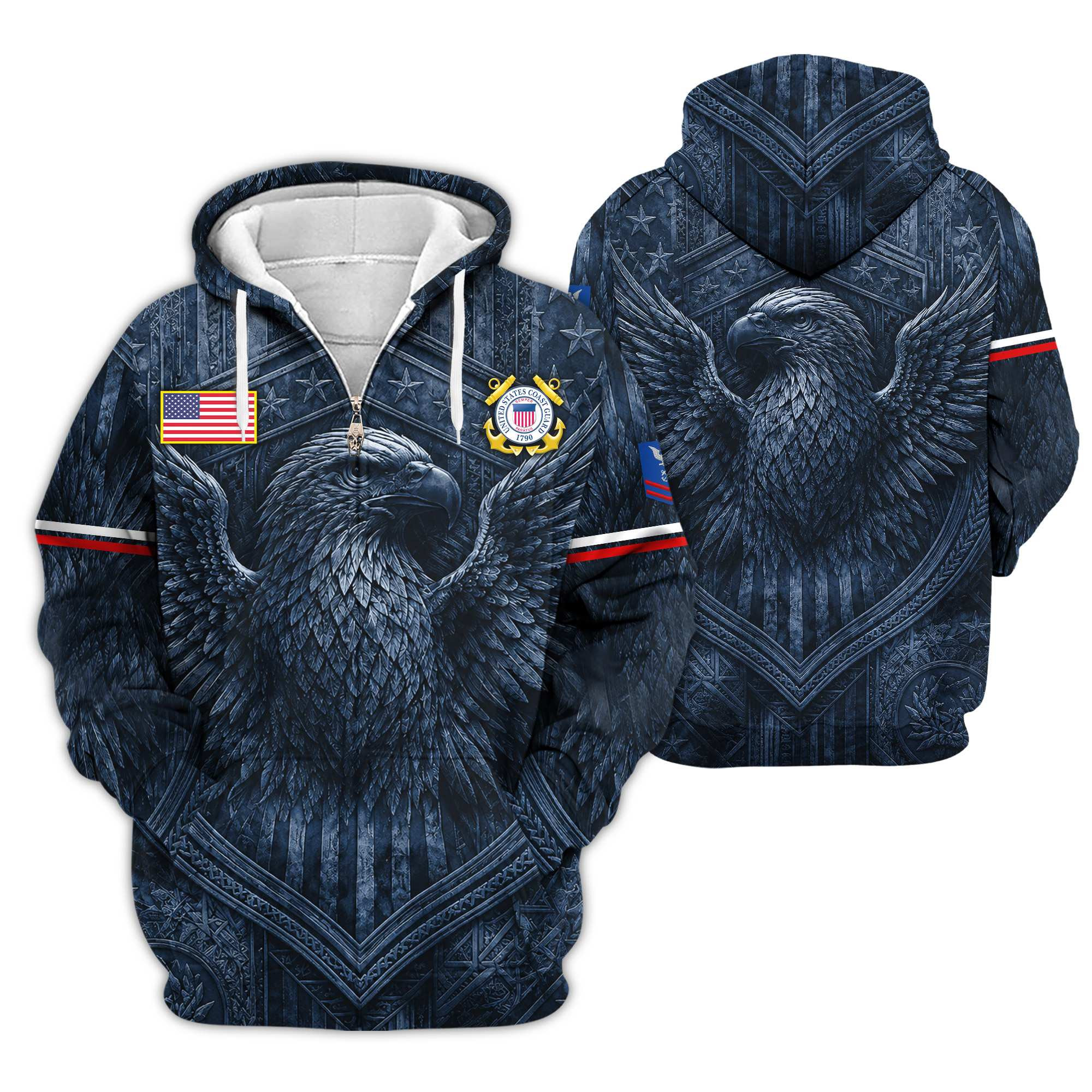 Premium Custom USCG Zip Up Hoodie VPVC609025, Gifts For Coast Guard Veteran, Gifts For Veterans Day