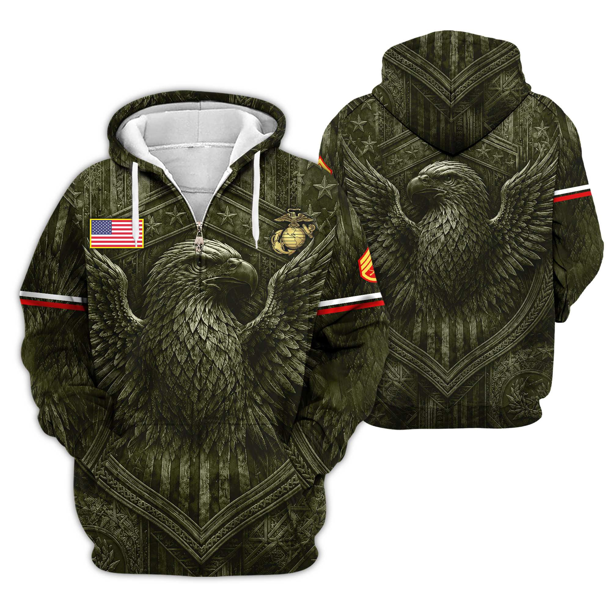 Premium Custom USMC Zip Up Hoodie VPVC610002, Gifts For Marine Veteran, Gifts For Veterans Day