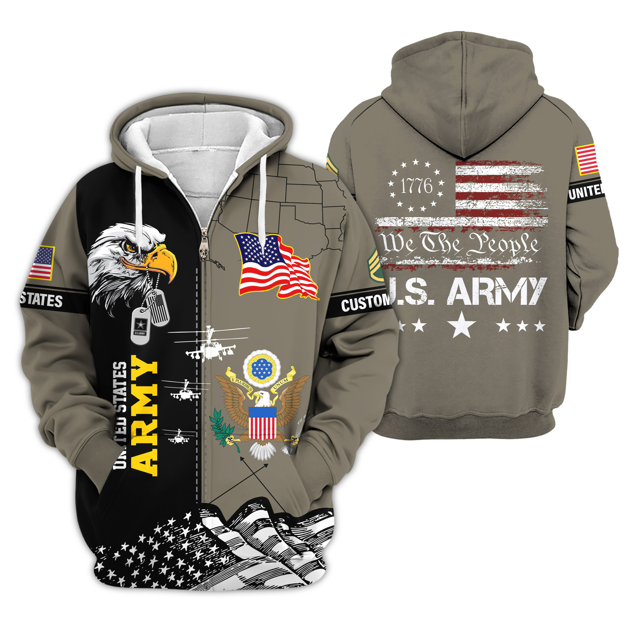 Premium Custom US Army Zip Up Hoodie VPVC610004, Gifts For Army Veteran, Gifts For Veterans Day