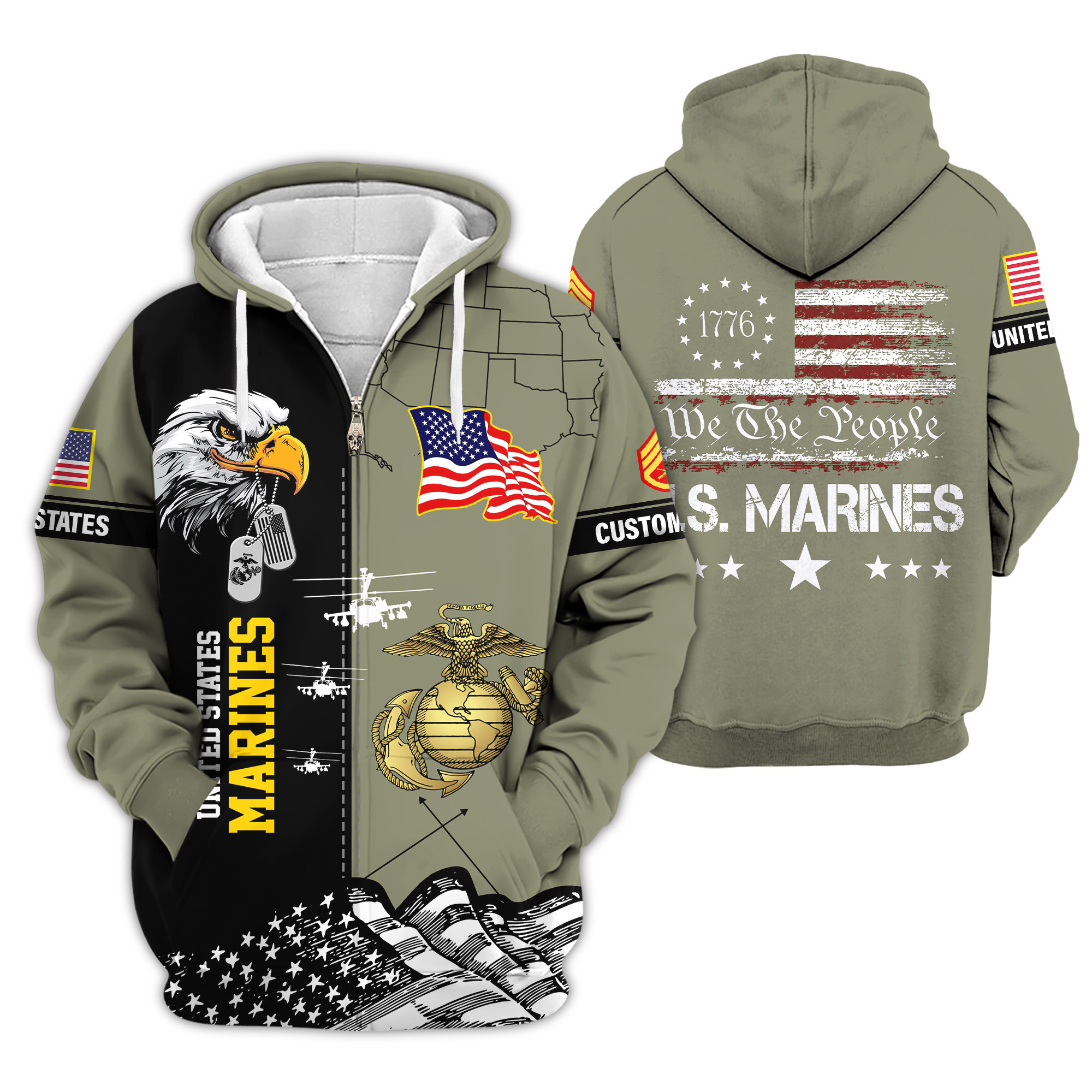 Premium Custom USMC Zip Up Hoodie VPVC610005, Gifts For Marine Veteran, Gifts For Veterans Day