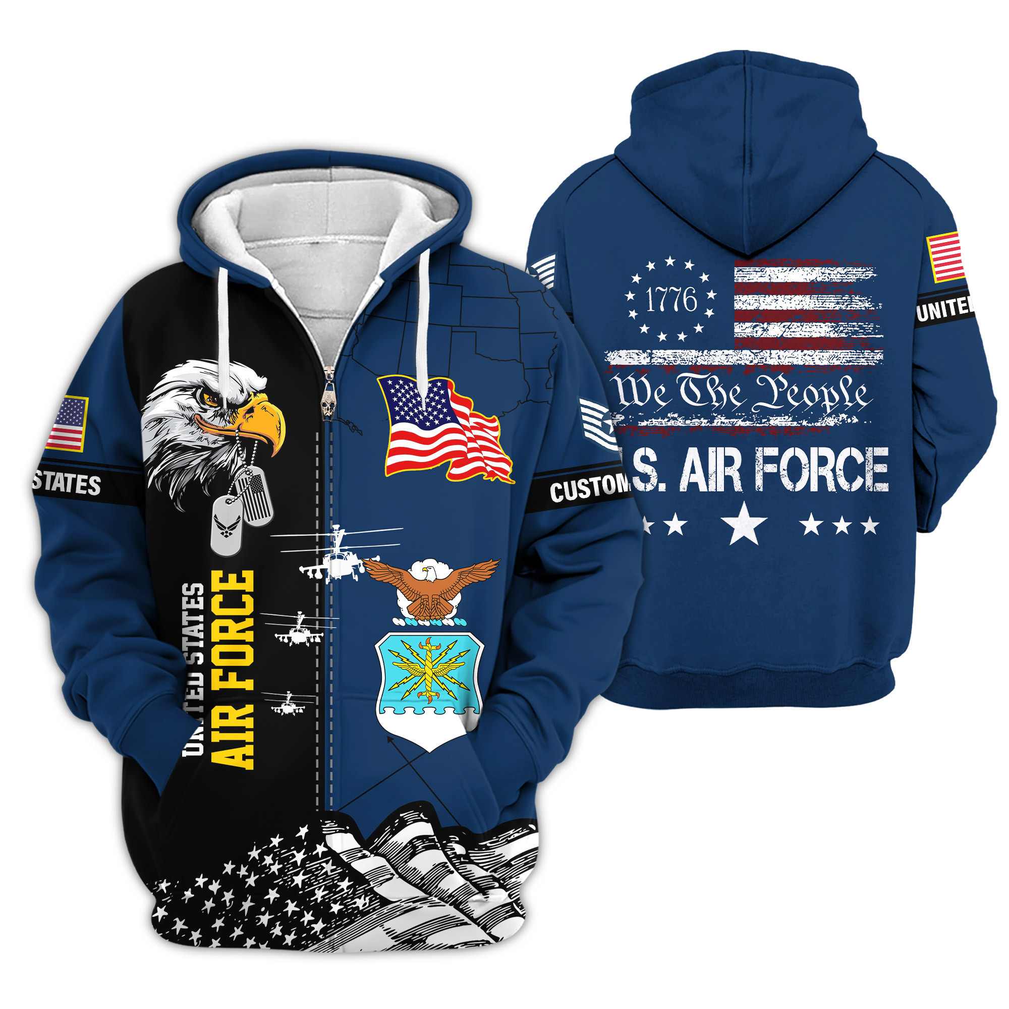 Premium Custom USAF Zip Up Hoodie VPVC610006, Gifts For Air Force Veteran, Gifts For Veterans Day