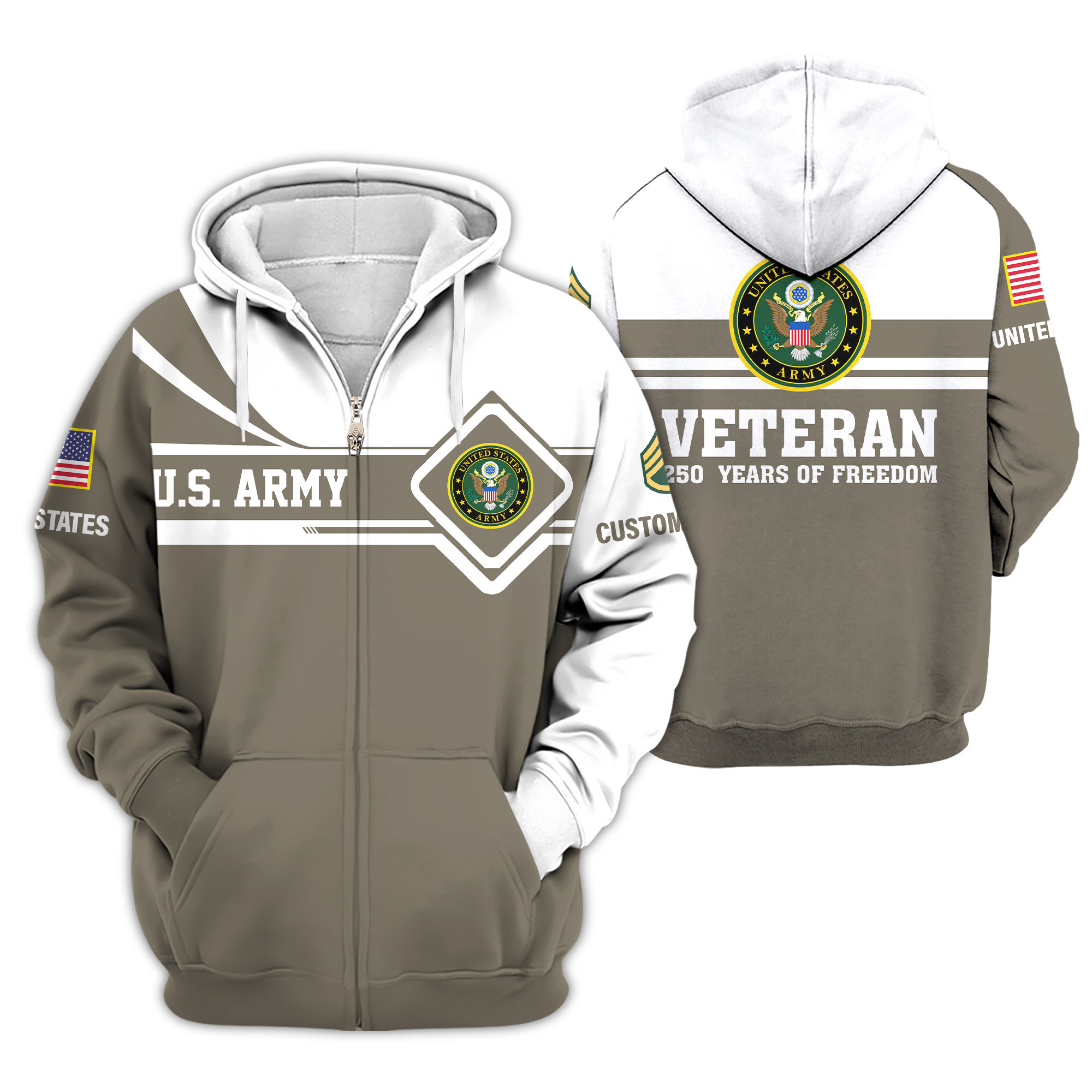 Premium Custom US Army Zip Up Hoodie VPVC610007, Gifts For Army Veteran, Gifts For Veterans Day