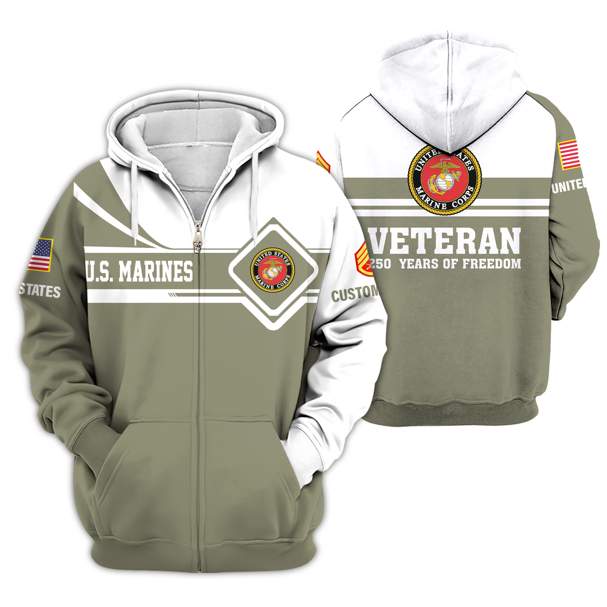 Premium Custom USMC Zip Up Hoodie VPVC610008, Gifts For Marine Veteran, Gifts For Veterans Day