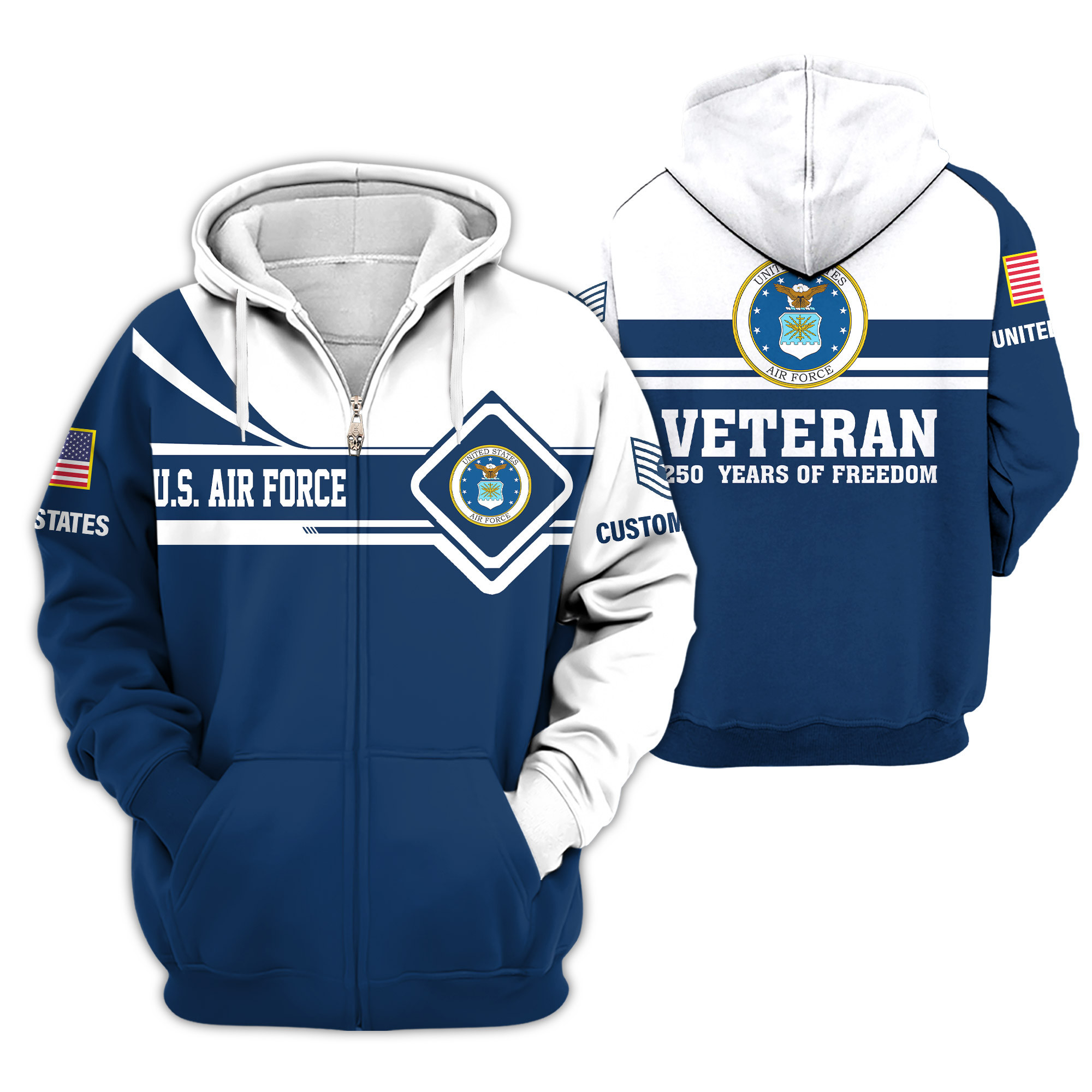 Premium Custom USAF Zip Up Hoodie VPVC610009, Gifts For Air Force Veteran, Gifts For Veterans Day