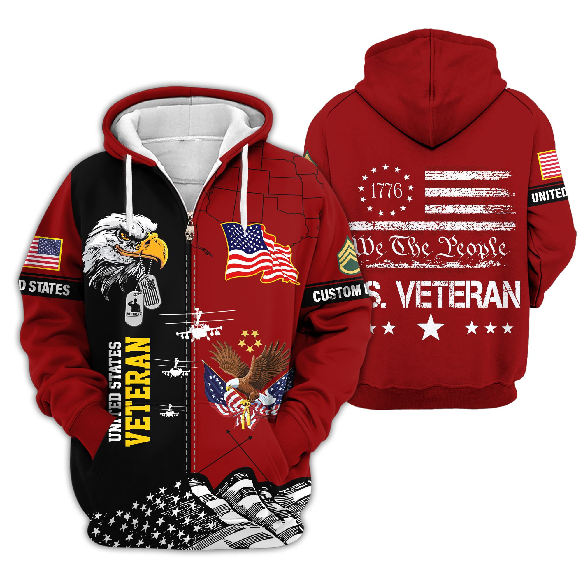 Premium Custom US Veteran Zip Up Hoodie VPVC609067, Gifts For US Veteran, Gifts For Veterans Day