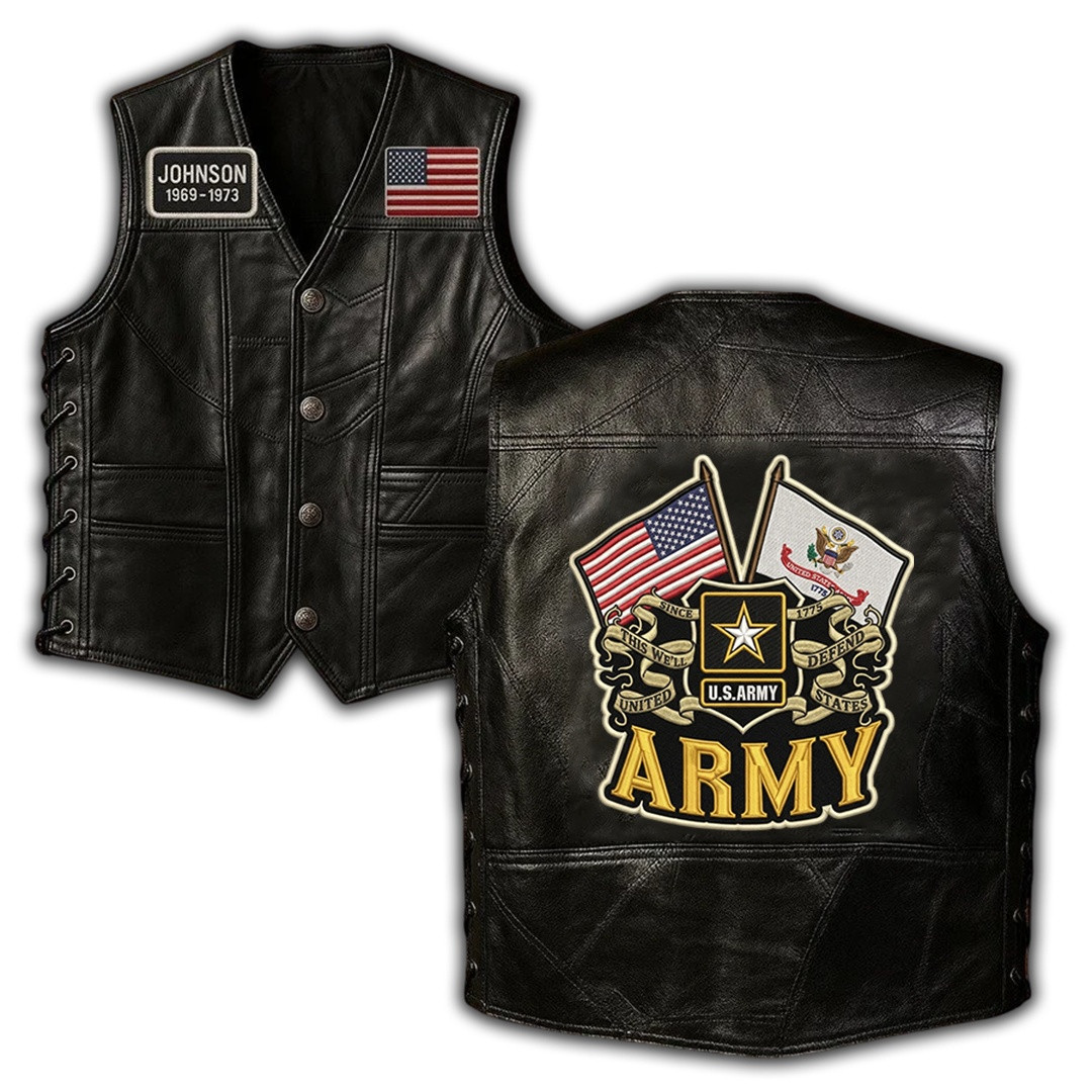 Premium Custom US Army Leather Motor Vest VPVC702381, Gifts For Army Veteran, Gifts For Father’s Day, Veterans Day