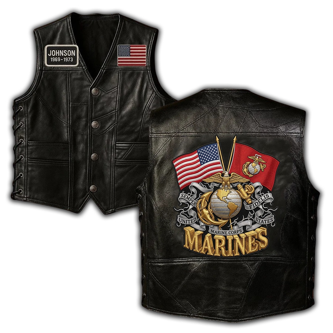 Premium Custom USMC Leather Motor Vest VPVC702383, Gifts For Marine Veteran, Gifts For Father’s Day, Veterans Day