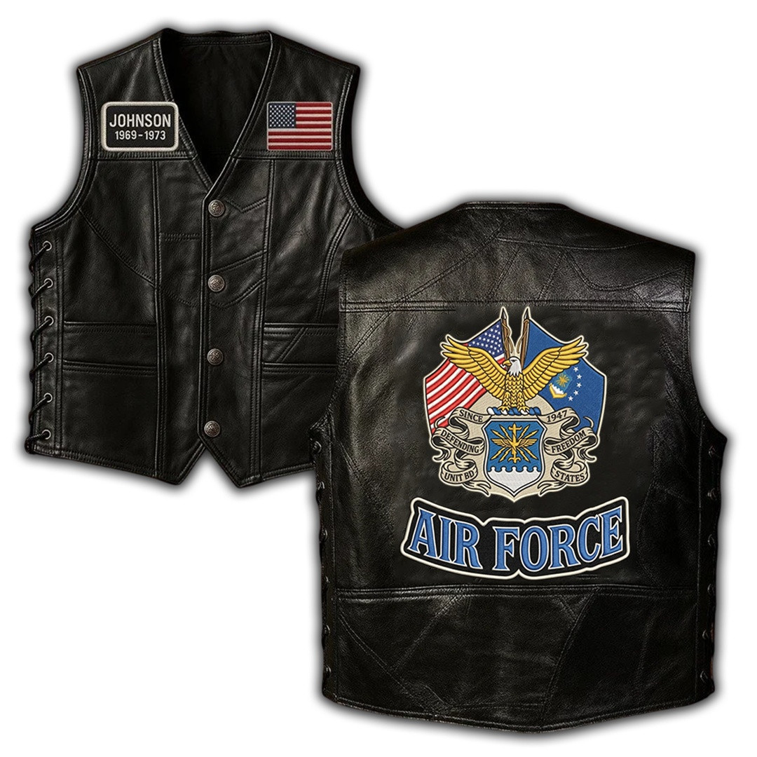 Premium Custom USAF Leather Motor Vest VPVC702384, Gifts For Air Force Veteran, Gifts For Father’s Day, Veterans Day