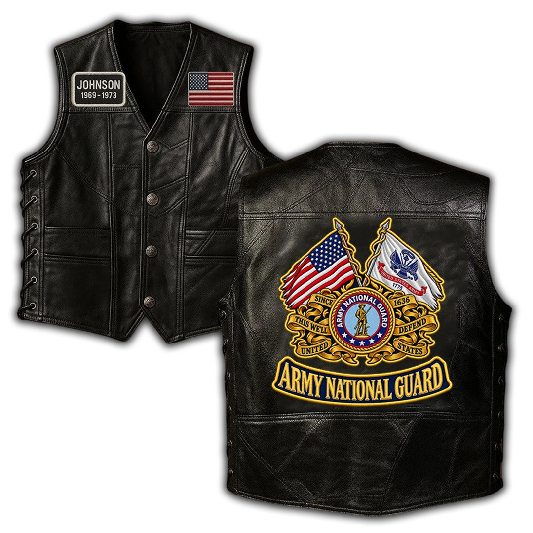 Premium Custom Army National Guard Veteran Leather Motor Vest VPVC702387, Gifts For Army National Guard Veteran, Gifts For Father’s Day, Veterans Day