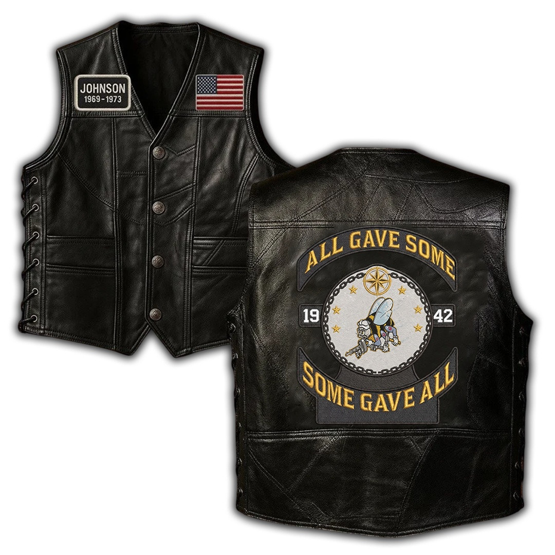 Premium Custom US Seabees Veteran Leather Motor Vest VPVC702399, Gifts For Seabees Veteran, Gifts For Father’s Day, Veterans Day