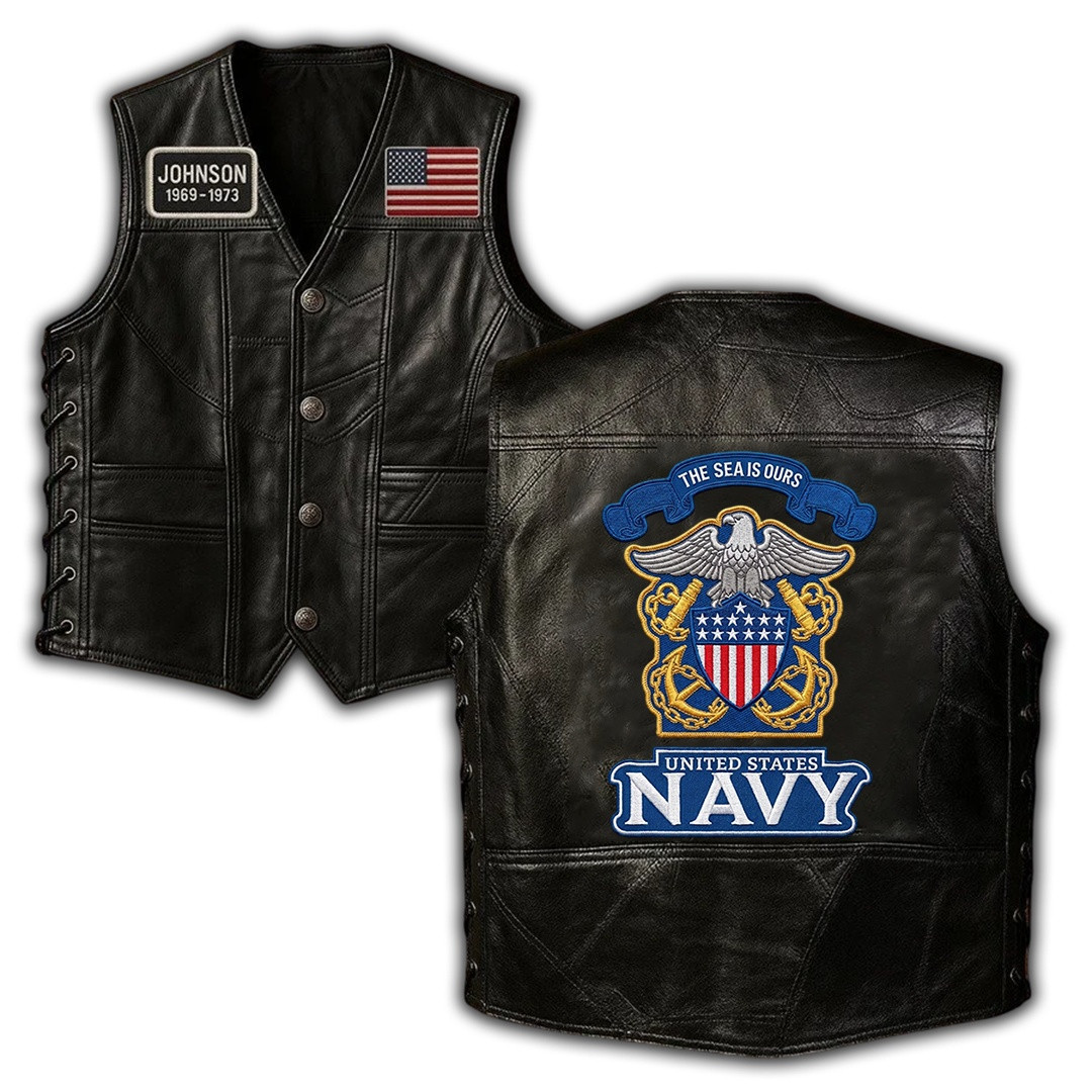 Premium Custom US Navy Leather Motor Vest VPVC702402, Gifts For Navy Veteran, Gifts For Father’s Day, Veterans Day