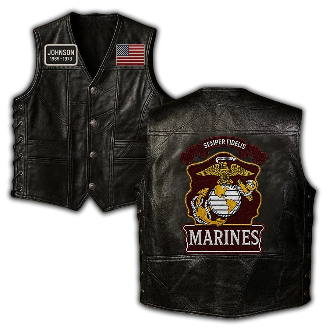 Premium Custom USMC Leather Motor Vest VPVC702403, Gifts For Marine Veteran, Gifts For Father’s Day, Veterans Day