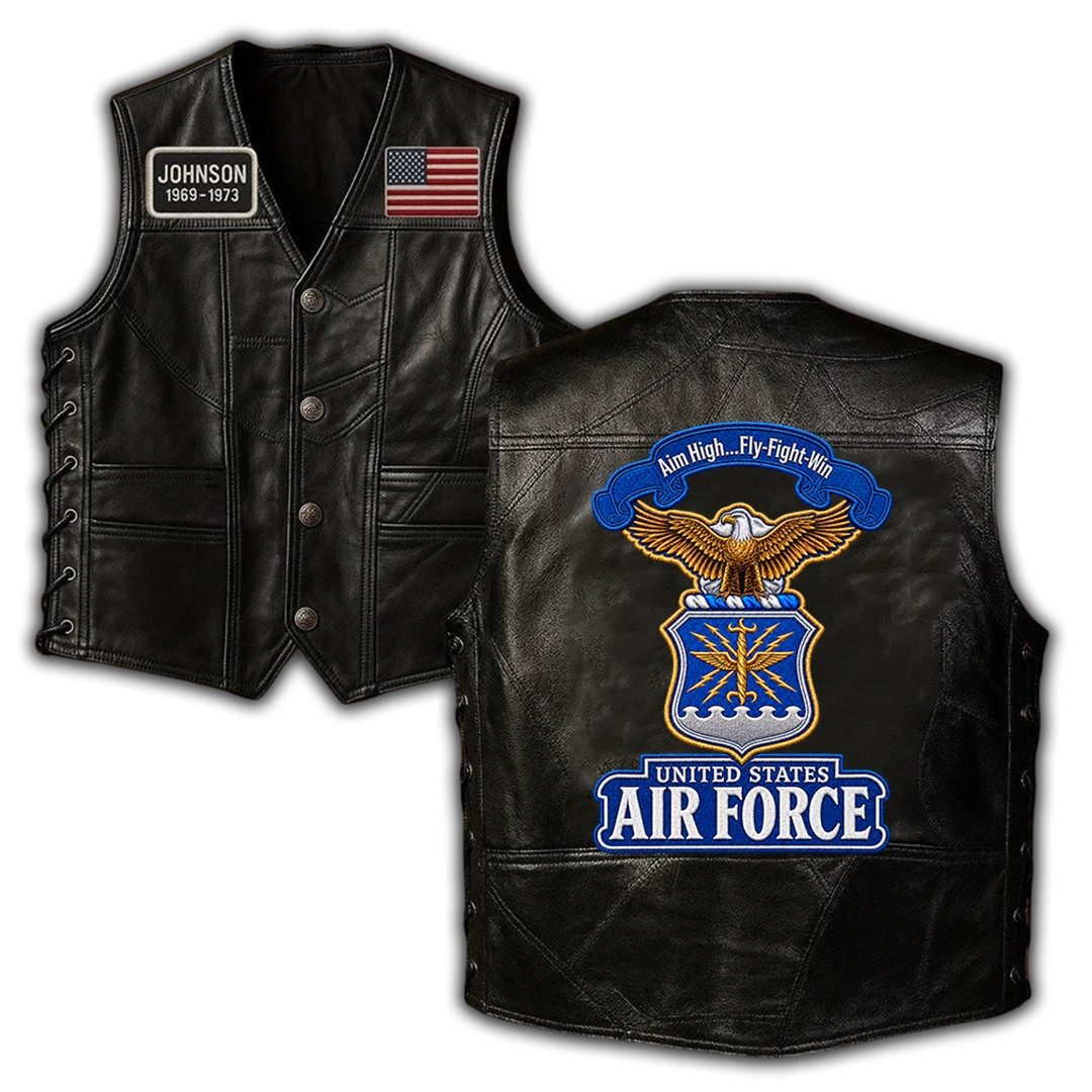 Premium Custom USAF Leather Motor Vest VPVC702404, Gifts For Air Force Veteran, Gifts For Father’s Day, Veterans Day