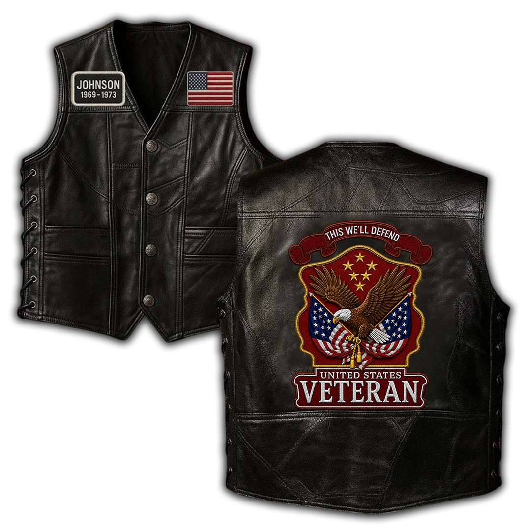 Premium Custom US Veteran Leather Motor Vest VPVC702407, Gifts For US Veteran, Gifts For Father’s Day, Veterans Day