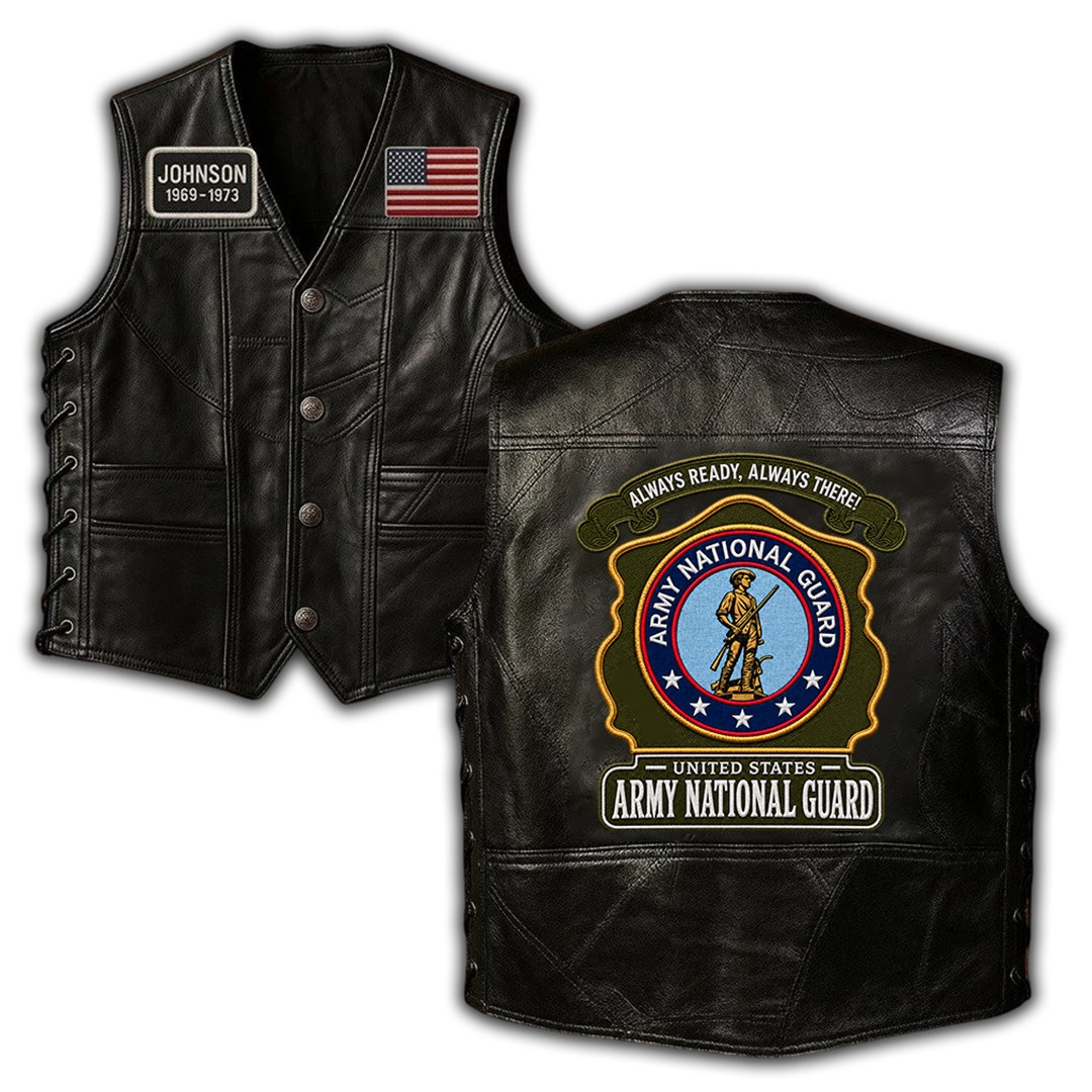 Premium Custom Army National Guard Veteran Leather Motor Vest VPVC702408, Gifts For Army National Guard Veteran, Gifts For Father’s Day, Veterans Day