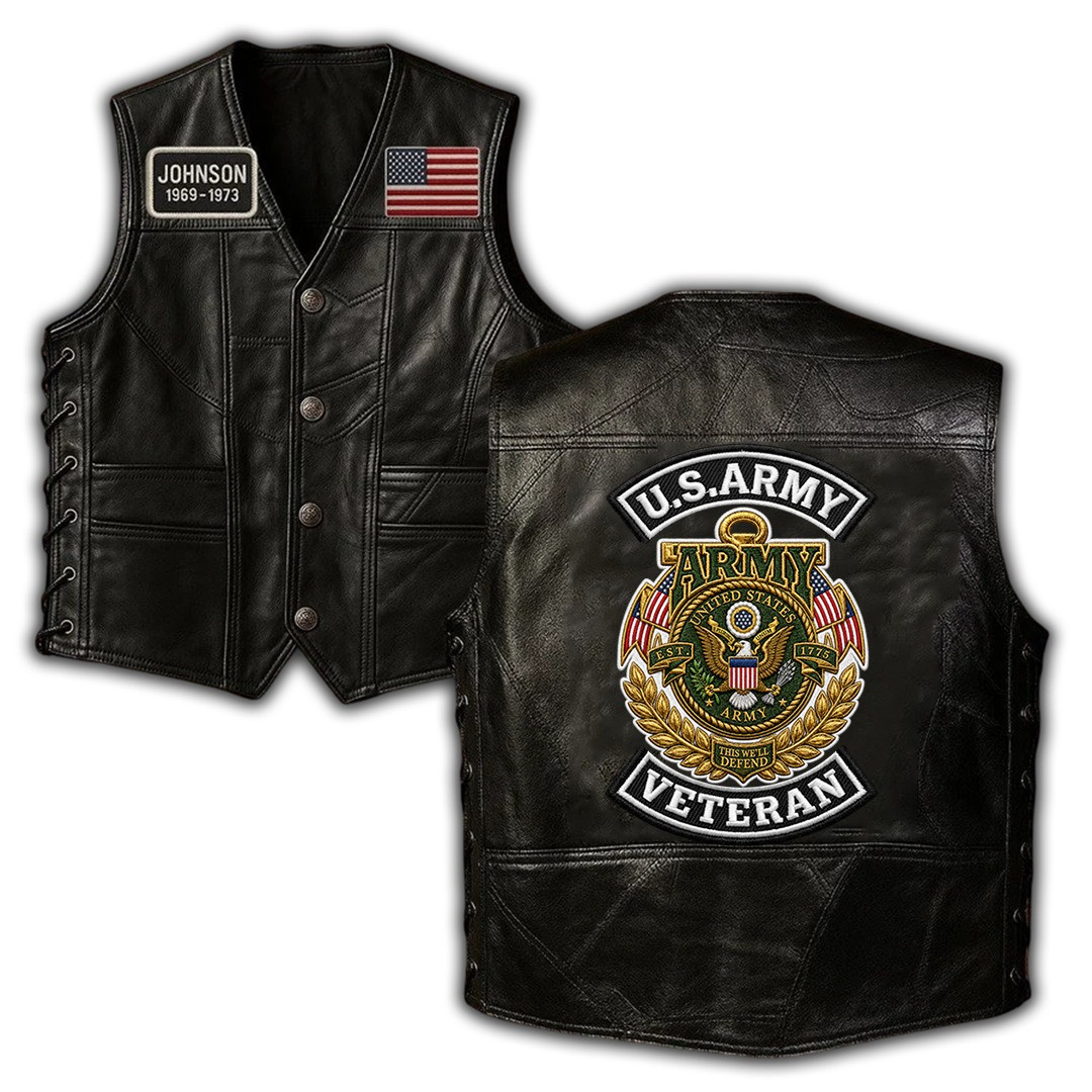 Premium Custom US Army Leather Motor Vest VPVC702411, Gifts For Army Veteran, Gifts For Father’s Day, Veterans Day