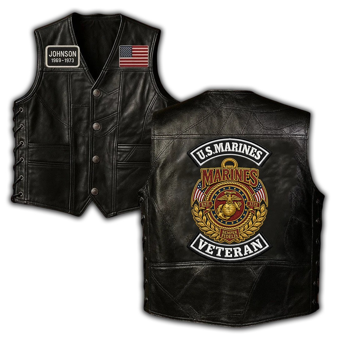 Premium Custom USMC Leather Motor Vest VPVC702413, Gifts For Marine Veteran, Gifts For Father’s Day, Veterans Day