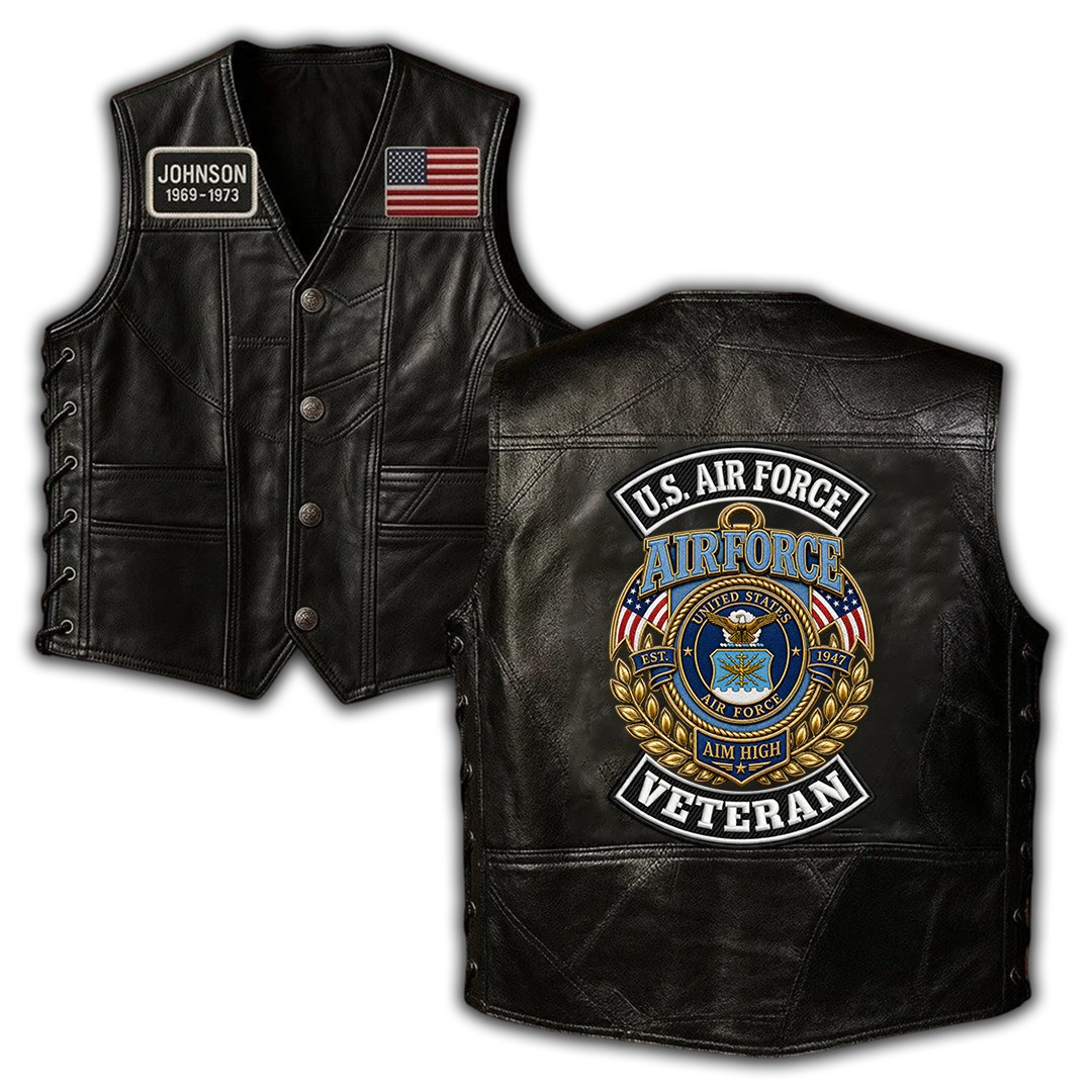 Premium Custom USAF Leather Motor Vest VPVC702414, Gifts For Air Force Veteran, Gifts For Father’s Day, Veterans Day