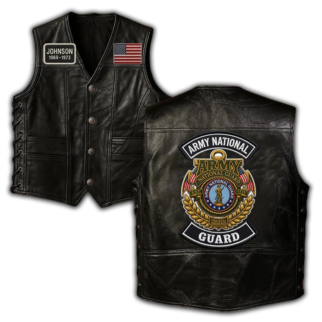 Premium Custom Army National Guard Veteran Leather Motor Vest VPVC702418, Gifts For Army National Guard Veteran, Gifts For Father’s Day, Veterans Day