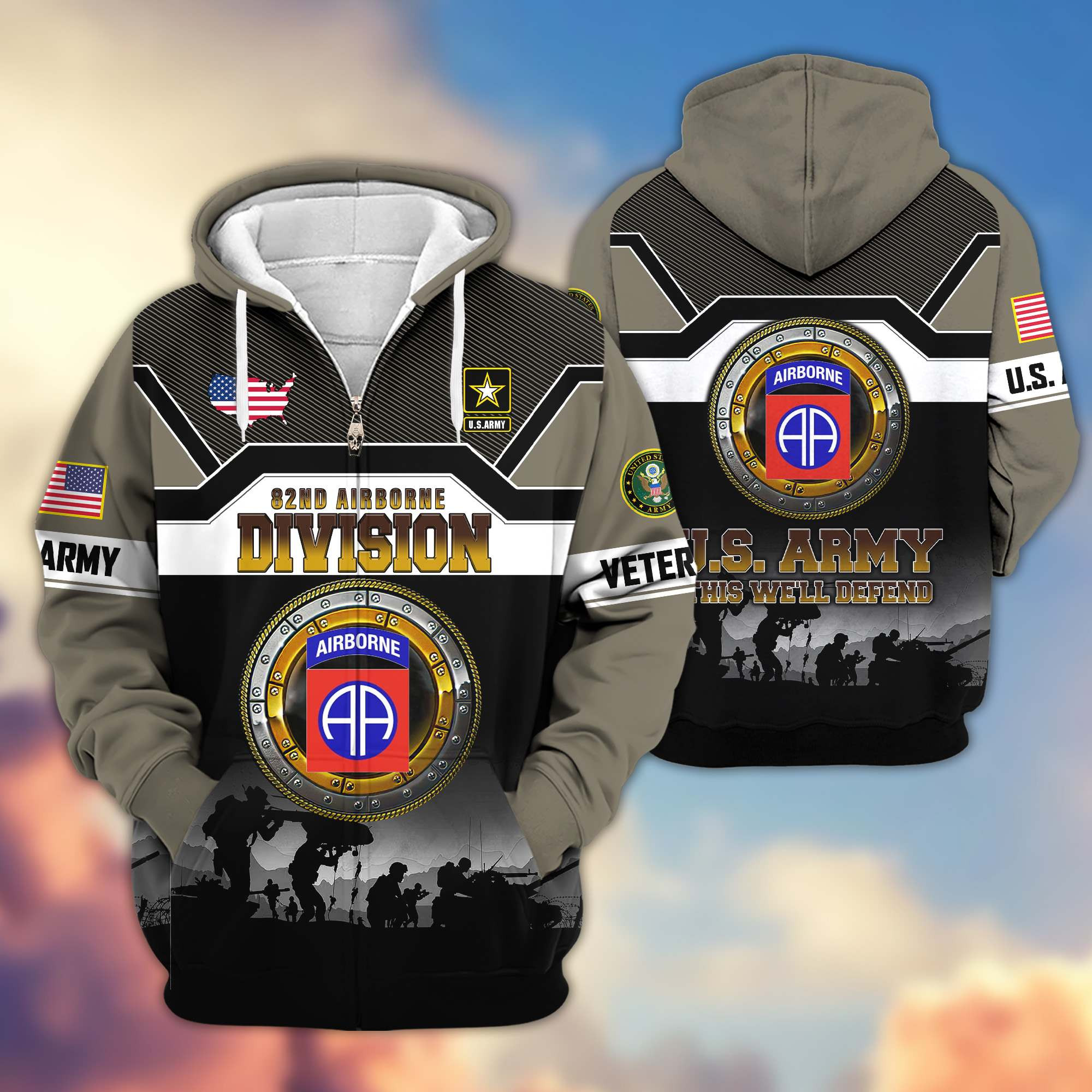 Premium 82nd Airborne Zip Up Hoodie VPVC620012, Gifts For Army Veteran, Gifts For Father’s Day, Veterans Day