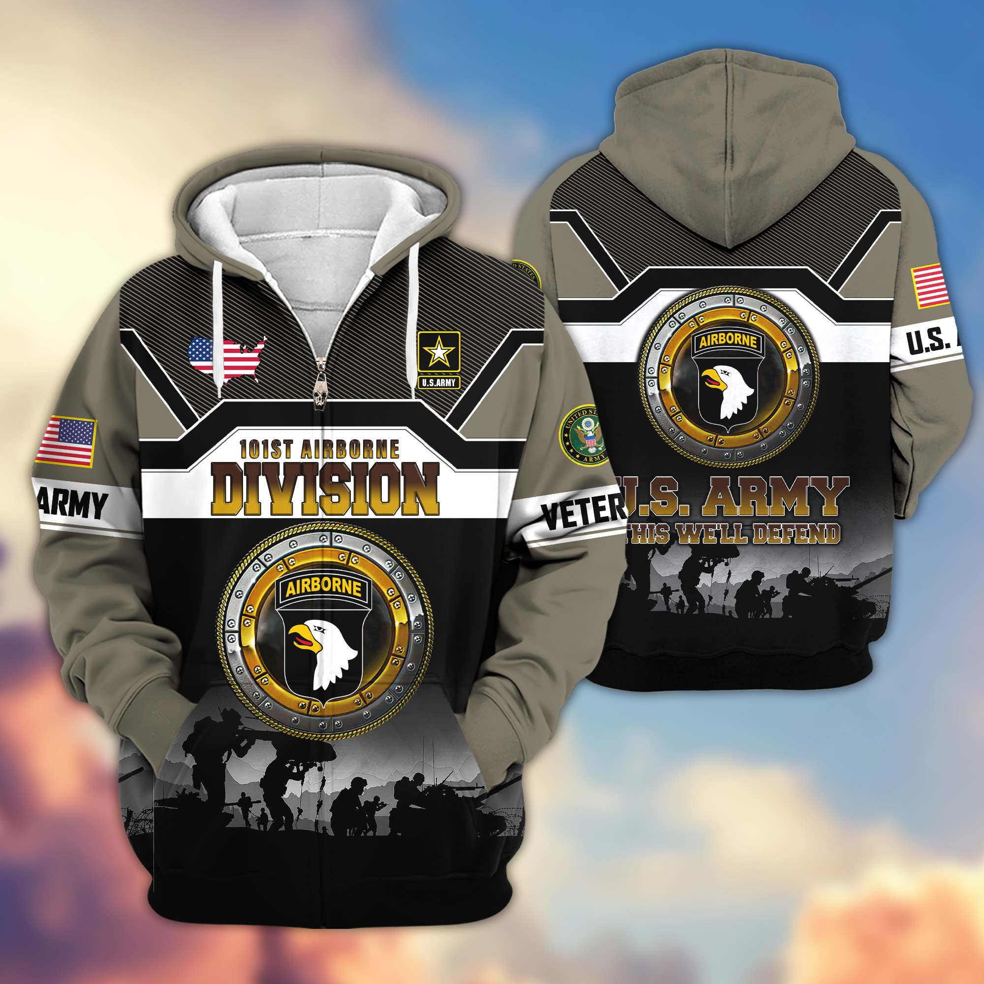 Premium 101st Airborne Division Zip Up Hoodie VPVC620013, Gifts For Army Veteran, Gifts For Father’s Day, Veterans Day