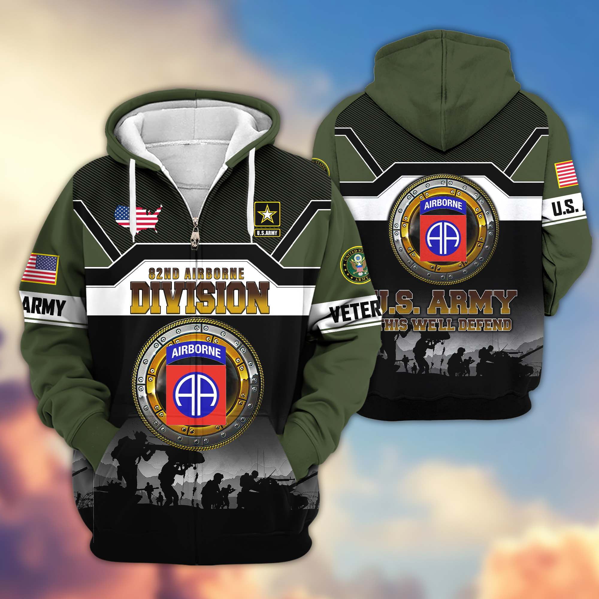 Premium 82nd Airborne Zip Up Hoodie VPVC620015, Gifts For Army Veteran, Gifts For Father’s Day, Veterans Day