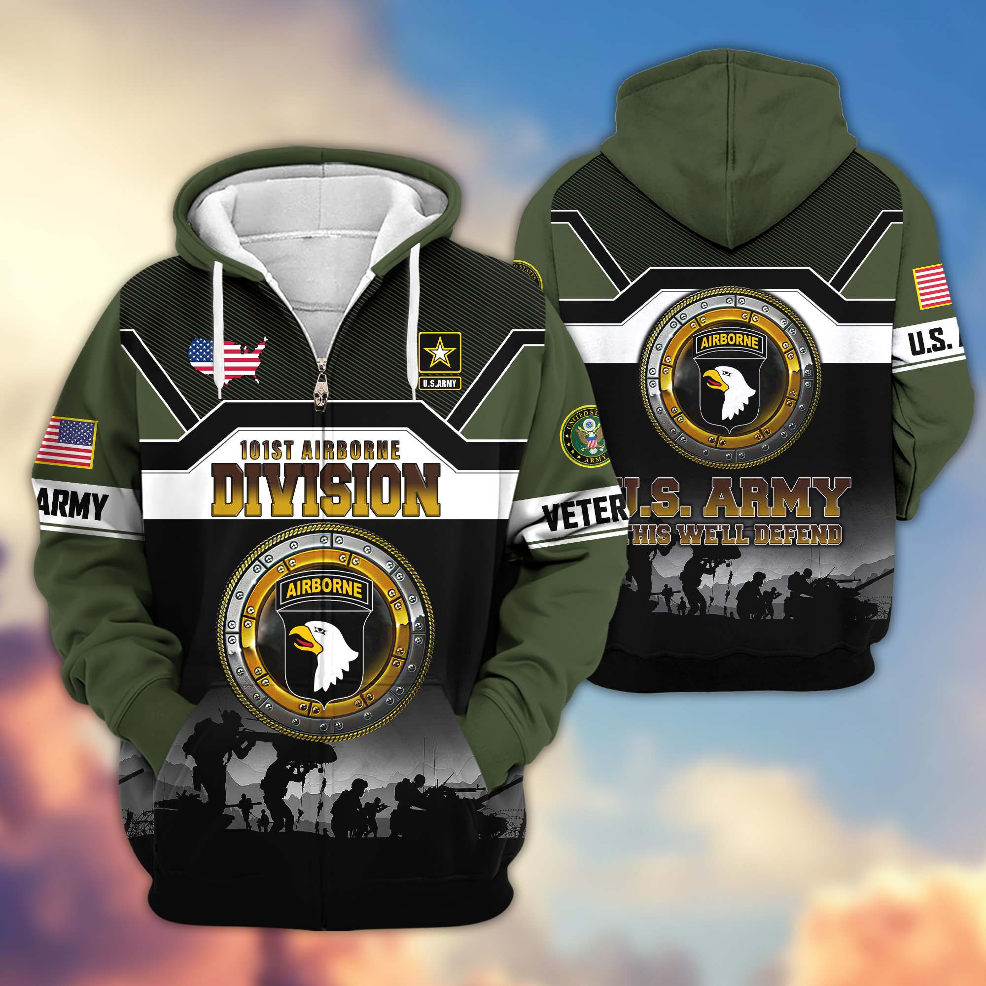 Premium 101st Airborne Division Zip Up Hoodie VPVC620016, Gifts For Army Veteran, Gifts For Father’s Day, Veterans Day
