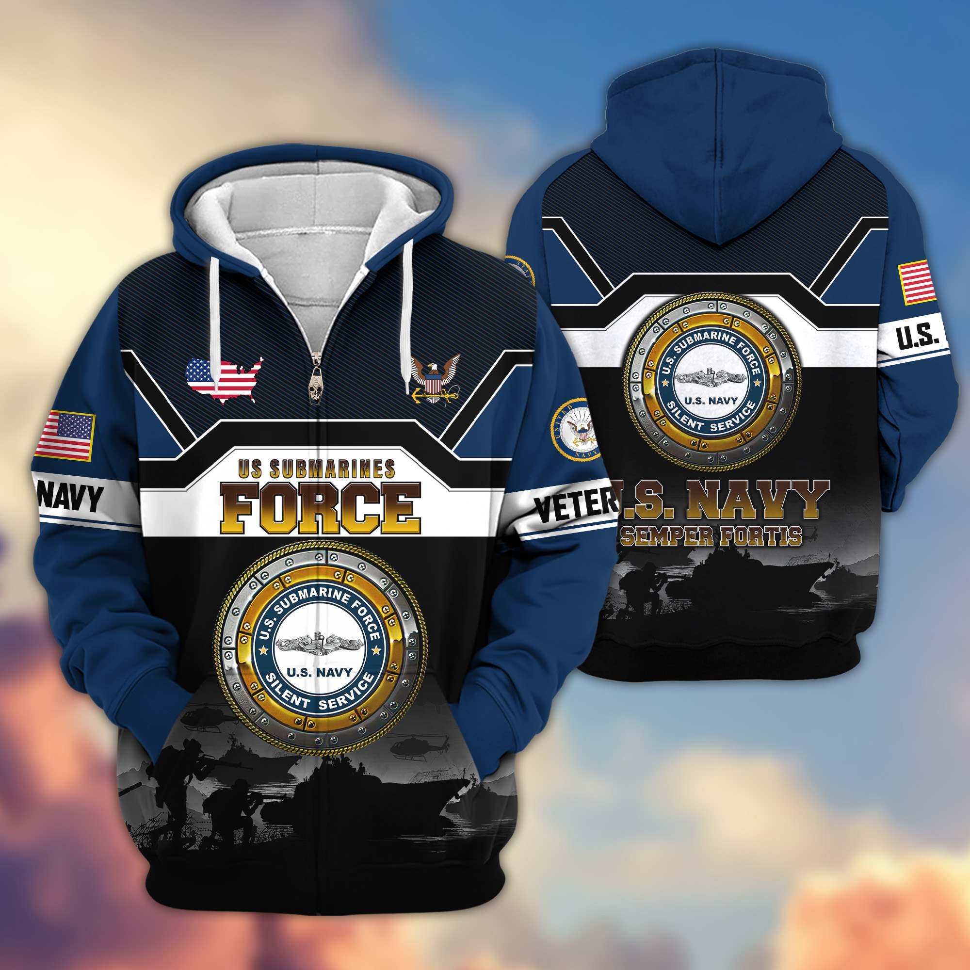Premium US Submarine Zip Up Hoodie VPVC620017, Gifts For Navy Veteran, Gifts For Father’s Day, Veterans Day