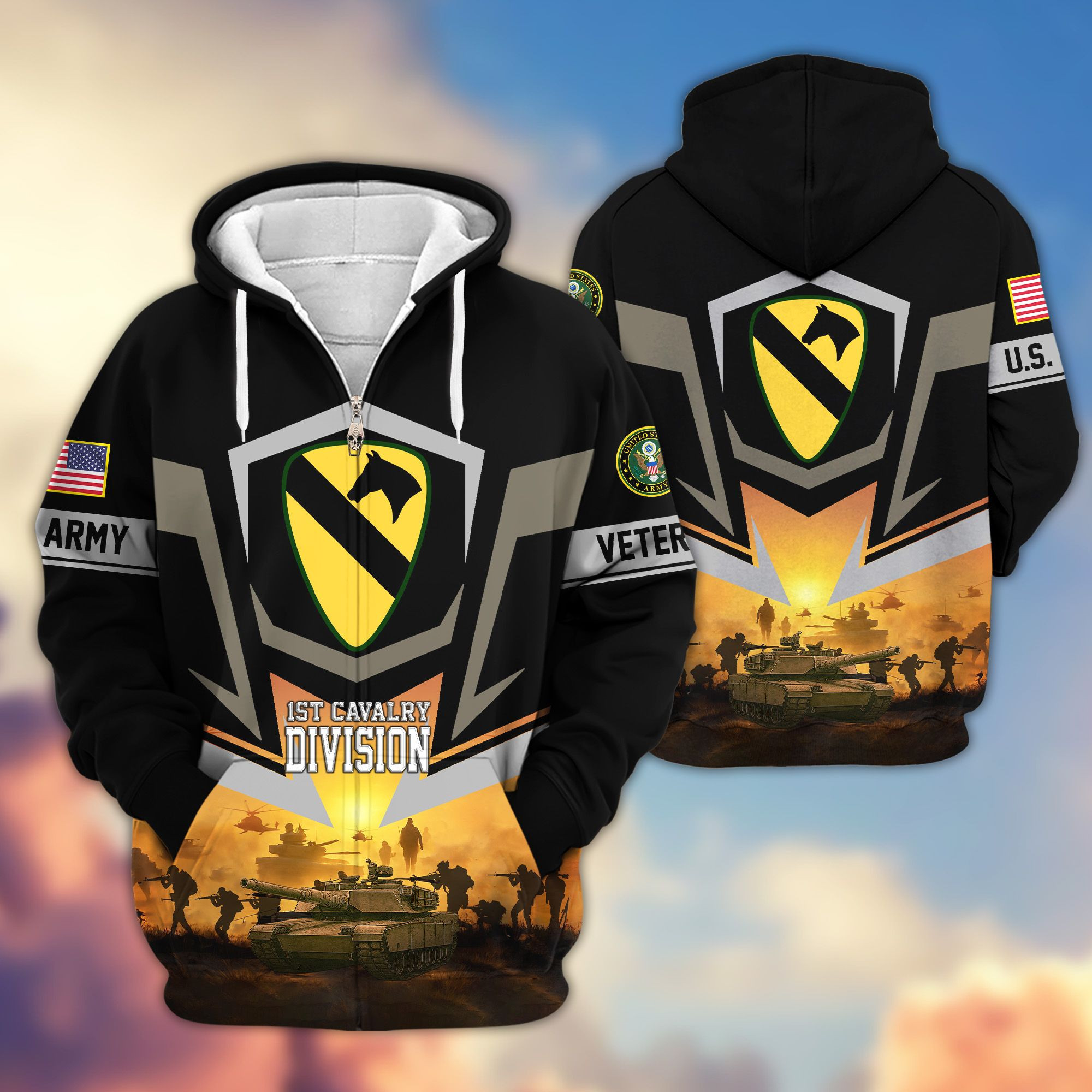 Premium 1st Cavalry Division Zip Up Hoodie VPVC620021, Gifts For Army Veteran, Gifts For Father’s Day, Veterans Day