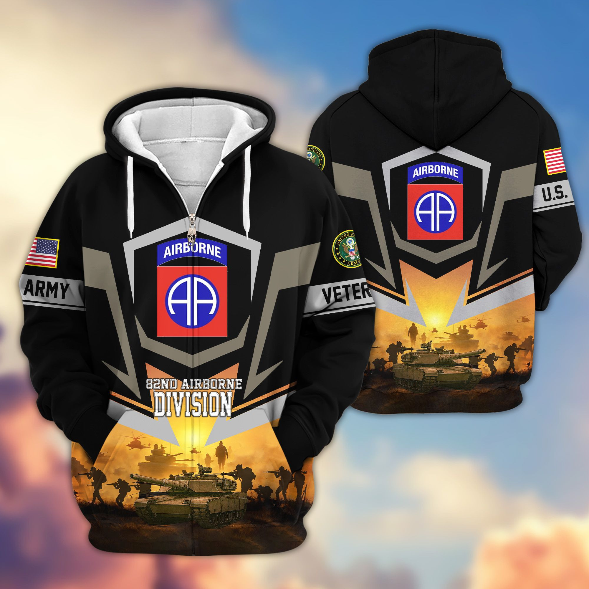 Premium 82nd Airborne Zip Up Hoodie VPVC620022, Gifts For Army Veteran, Gifts For Father’s Day, Veterans Day