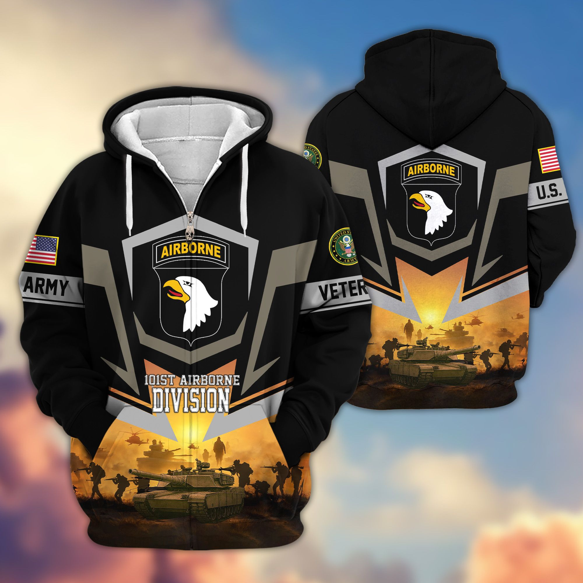 Premium 101st Airborne Division Zip Up Hoodie VPVC620023, Gifts For Army Veteran, Gifts For Father’s Day, Veterans Day