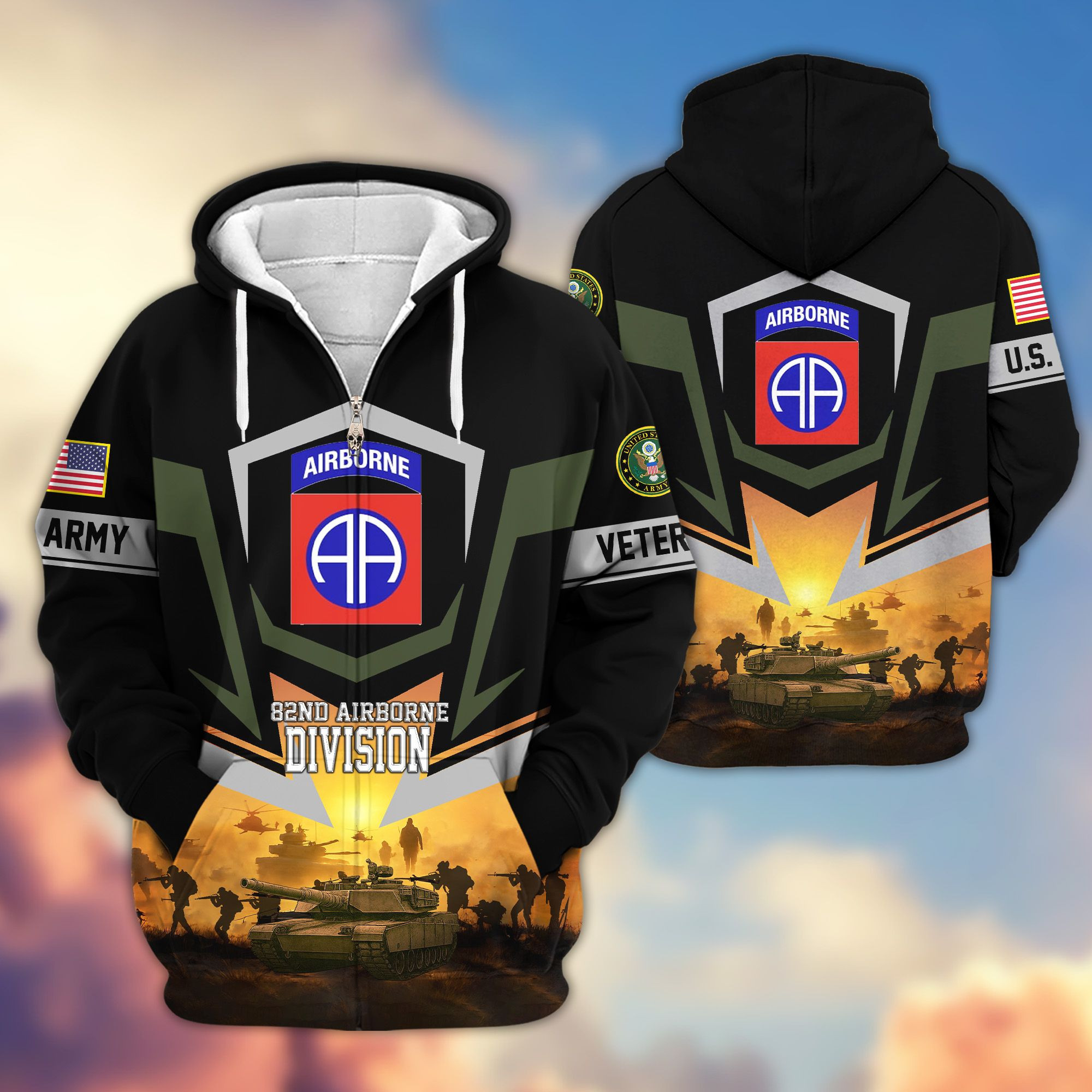 Premium 82nd Airborne Zip Up Hoodie VPVC620025, Gifts For Army Veteran, Gifts For Father’s Day, Veterans Day