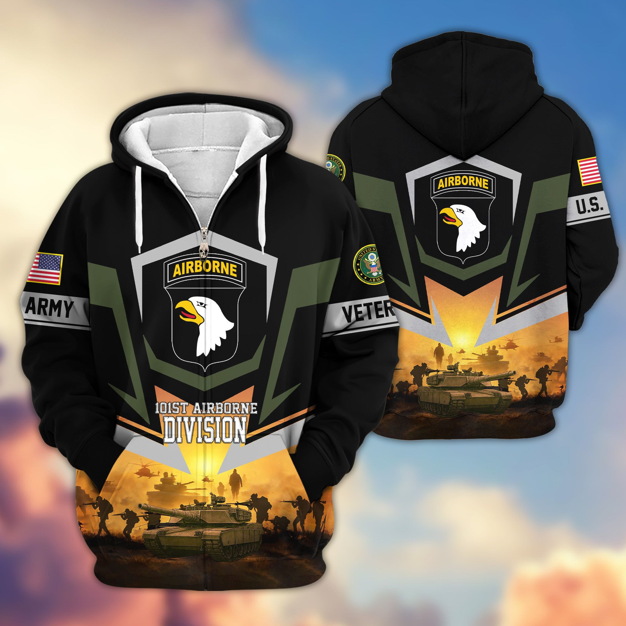 Premium 101st Airborne Division Zip Up Hoodie VPVC620026, Gifts For Army Veteran, Gifts For Father’s Day, Veterans Day