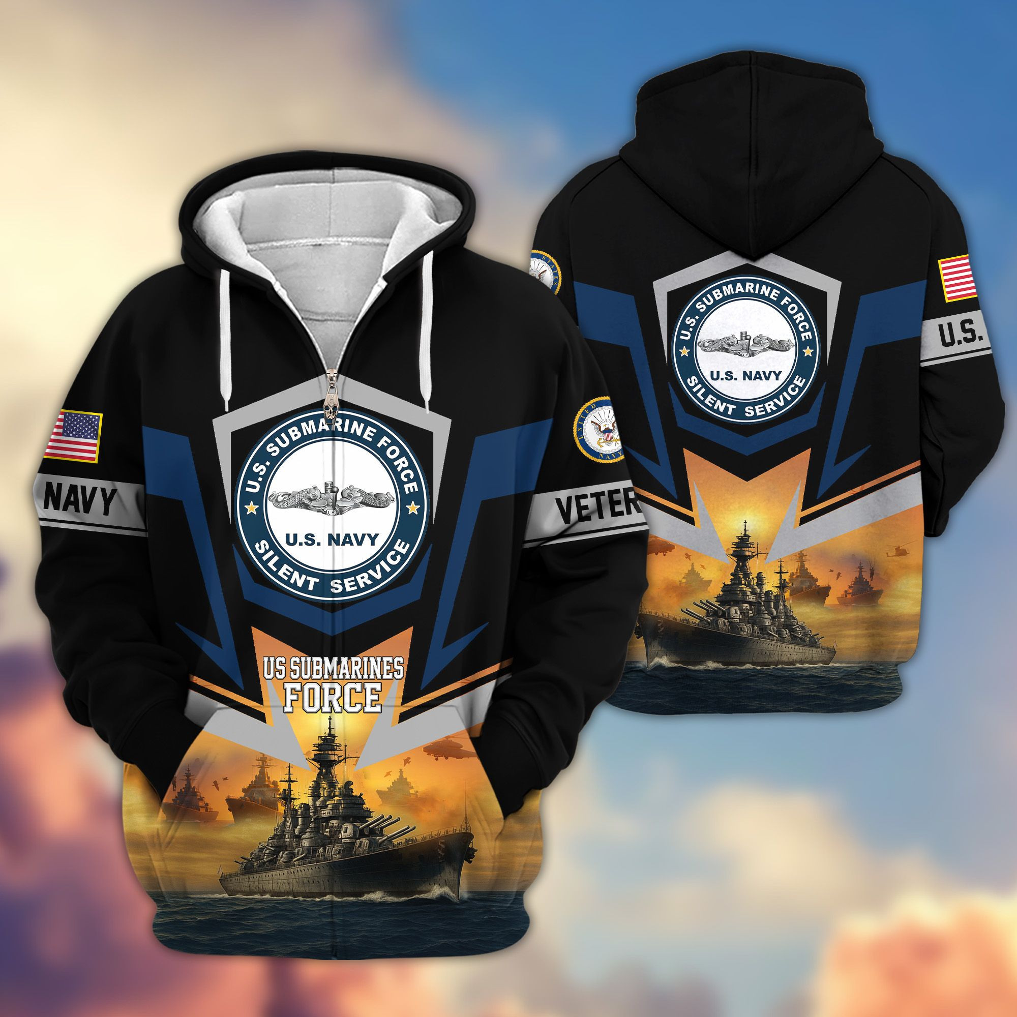 Premium US Submarine Zip Up Hoodie VPVC620027, Gifts For Navy Veteran, Gifts For Father’s Day, Veterans Day