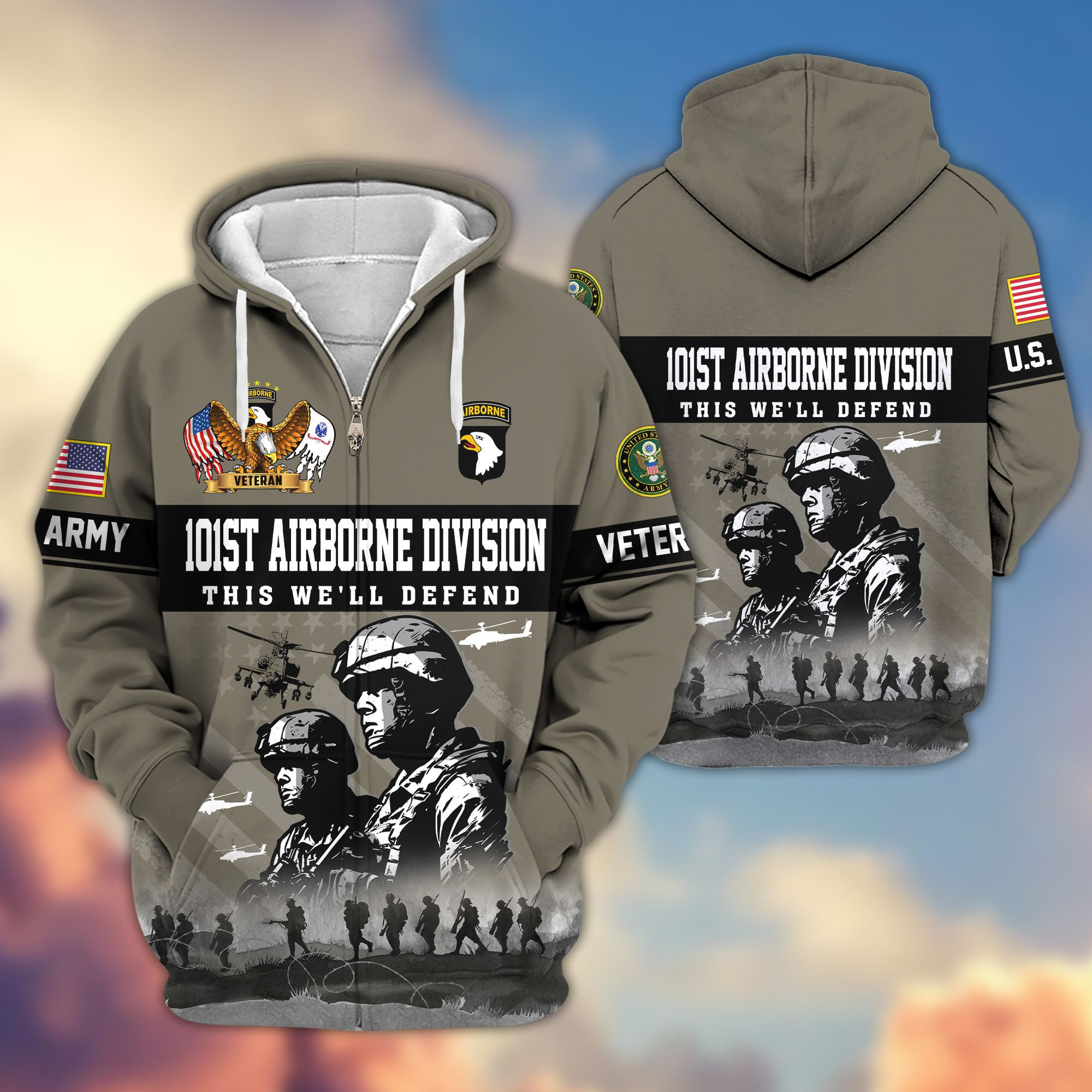 Premium 101st Airborne Division Zip Up Hoodie VPVC620033, Gifts For Army Veteran, Gifts For Father’s Day, Veterans Day