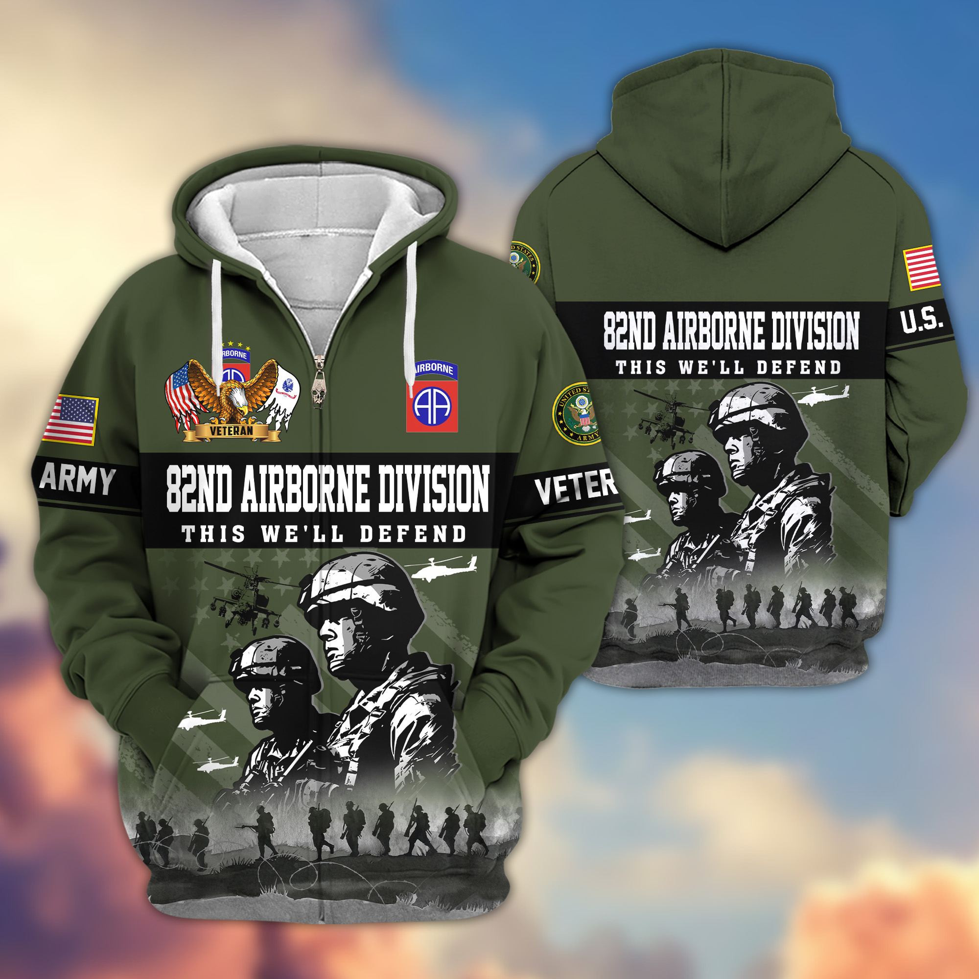 Premium 82nd Airborne Zip Up Hoodie VPVC620035, Gifts For Army Veteran, Gifts For Father’s Day, Veterans Day