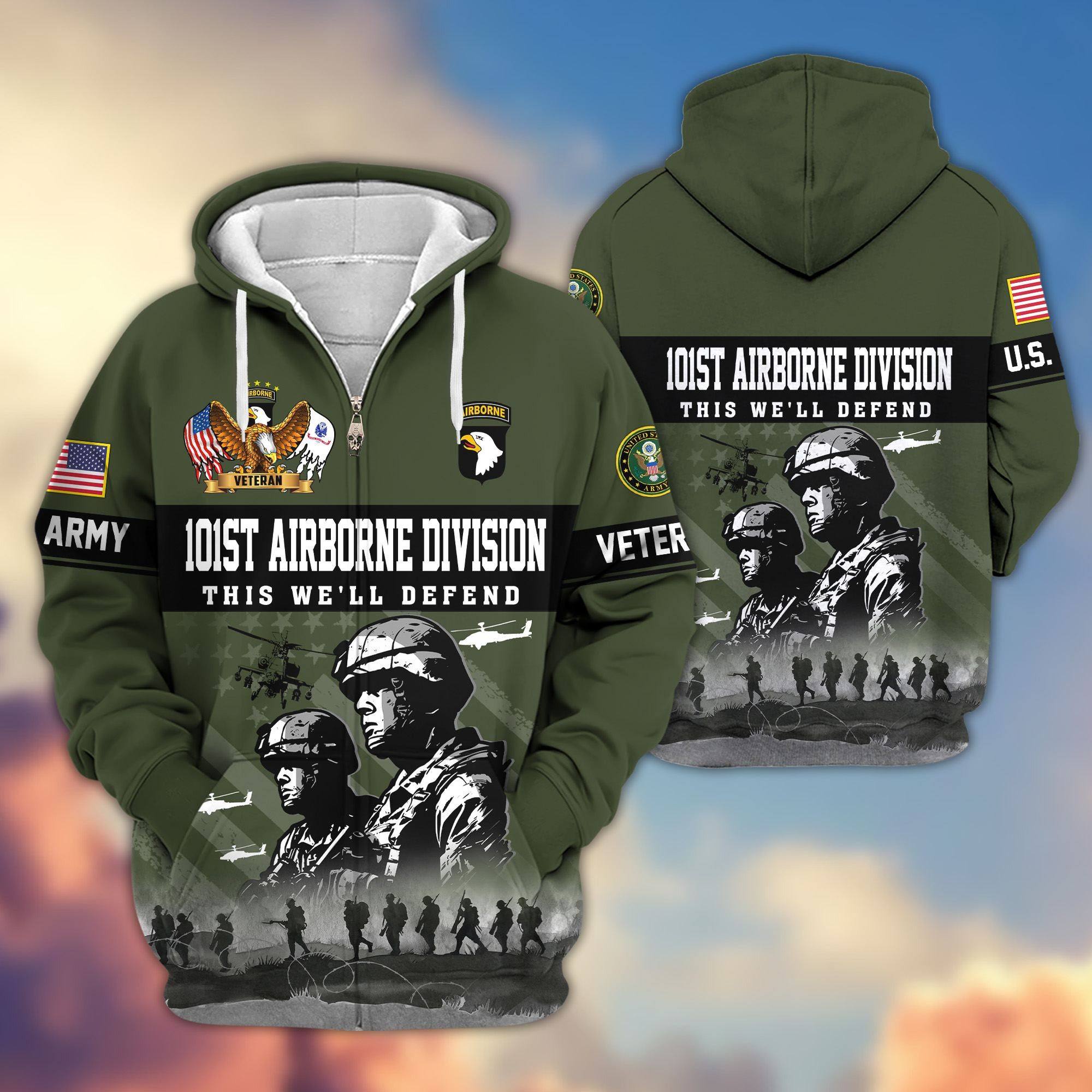 Premium 101st Airborne Division Zip Up Hoodie VPVC620036, Gifts For Army Veteran, Gifts For Father’s Day, Veterans Day
