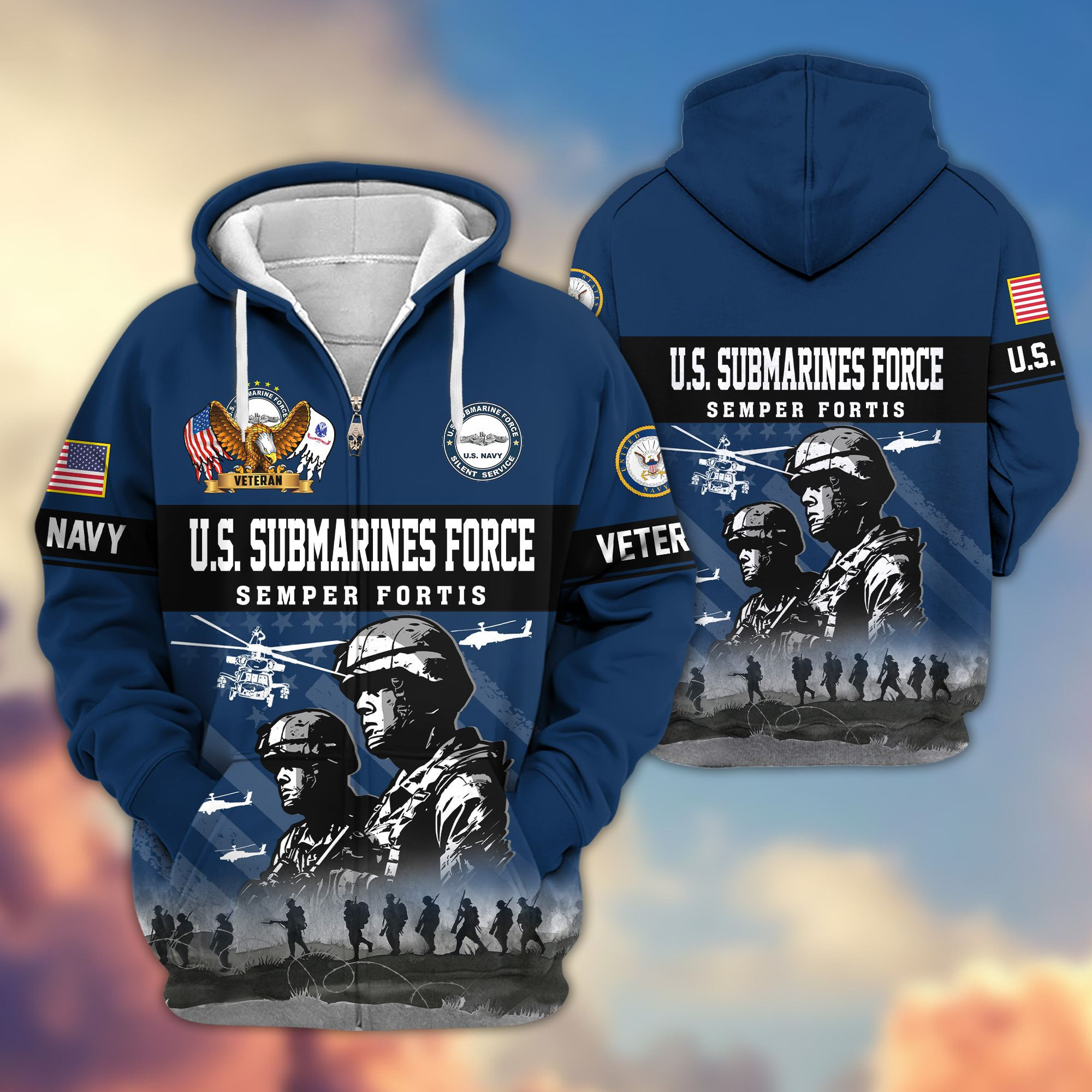 Premium US Submarine Zip Up Hoodie VPVC620037, Gifts For Navy Veteran, Gifts For Father’s Day, Veterans Day
